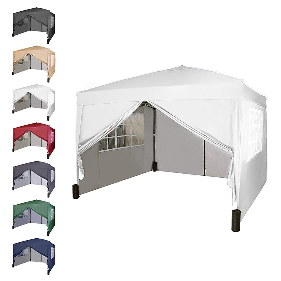 Rackhams White 3X3m Pop Up Gazebo Outdoor Patio Canopy Tent With Removable Sidewalls