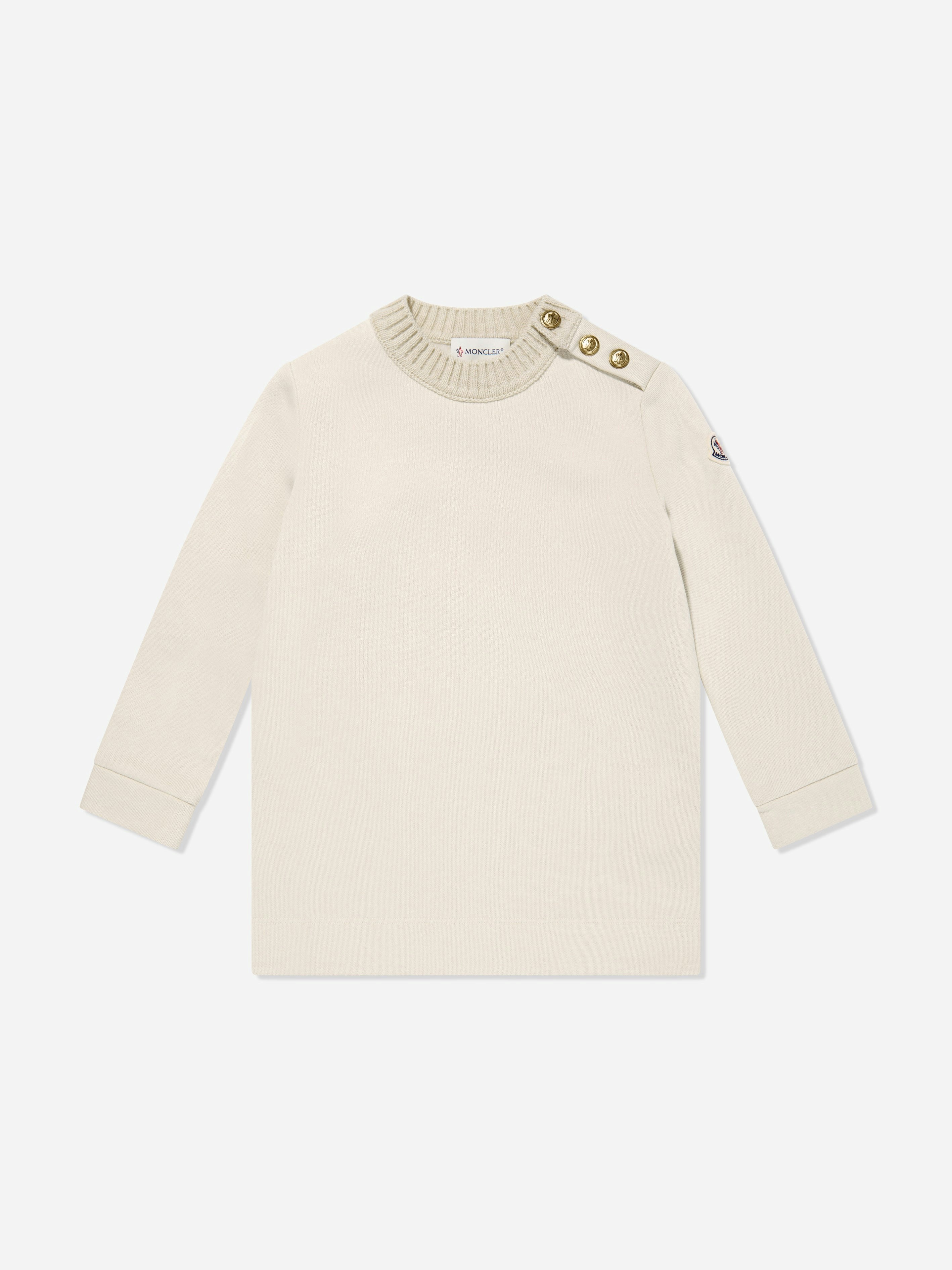 Moncler Enfant Girls Ivory Branded Sweater Dress In - 4 Yrs
