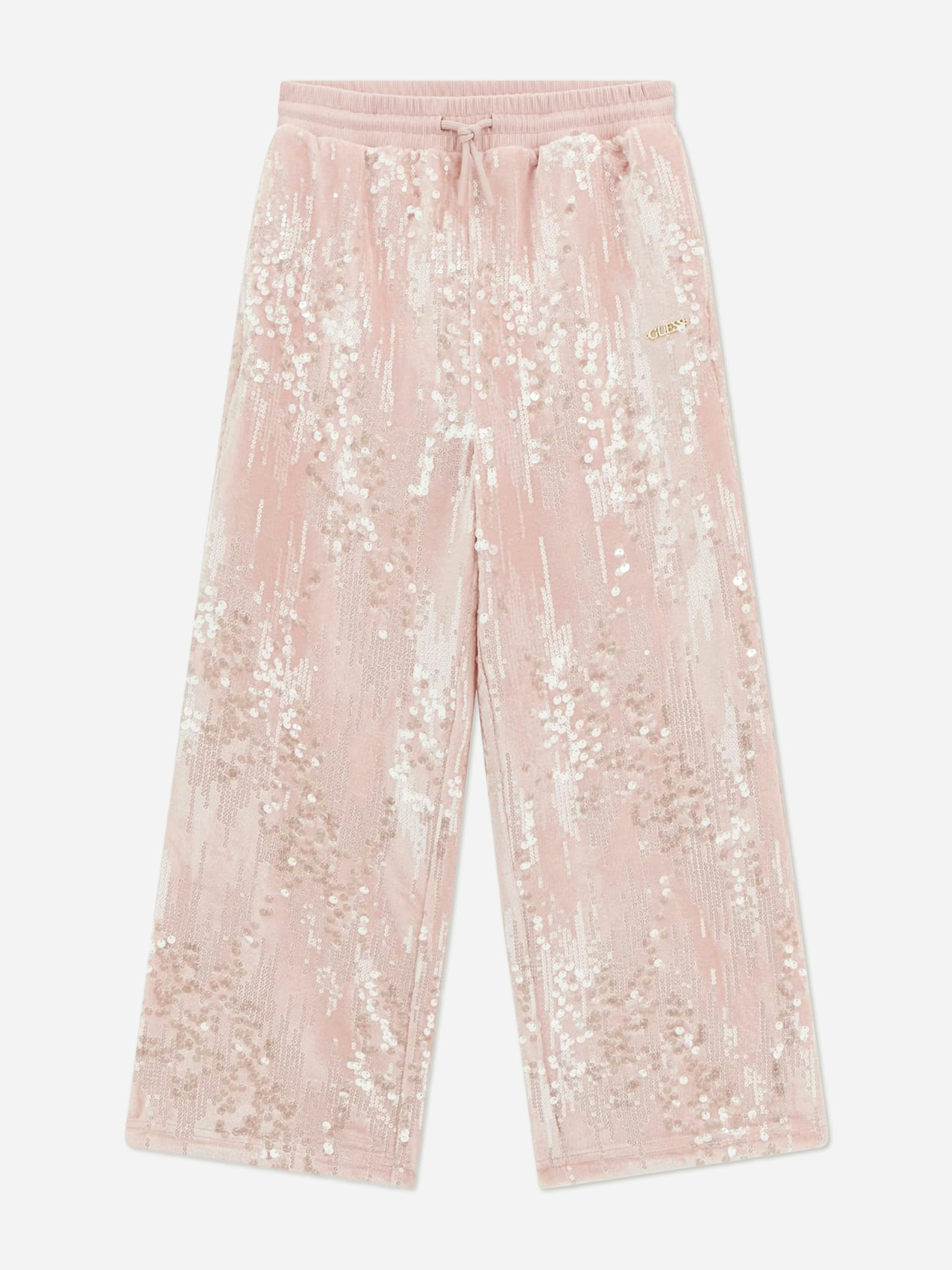 Guess Girls Pink Sequin Wide Leg Trousers In - 4 Yrs