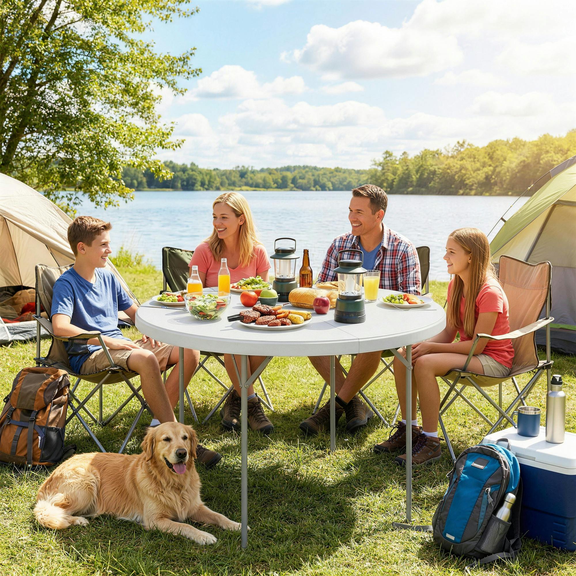 Rackhams White Picnic Table Folding Heavy Duty 120X120 Cm, - 1 - 120 X 120 X 74 Cm - 120