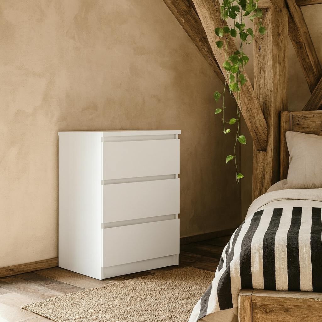 Rackhams White Budapest Wooden Bedside Table 3 Drawers