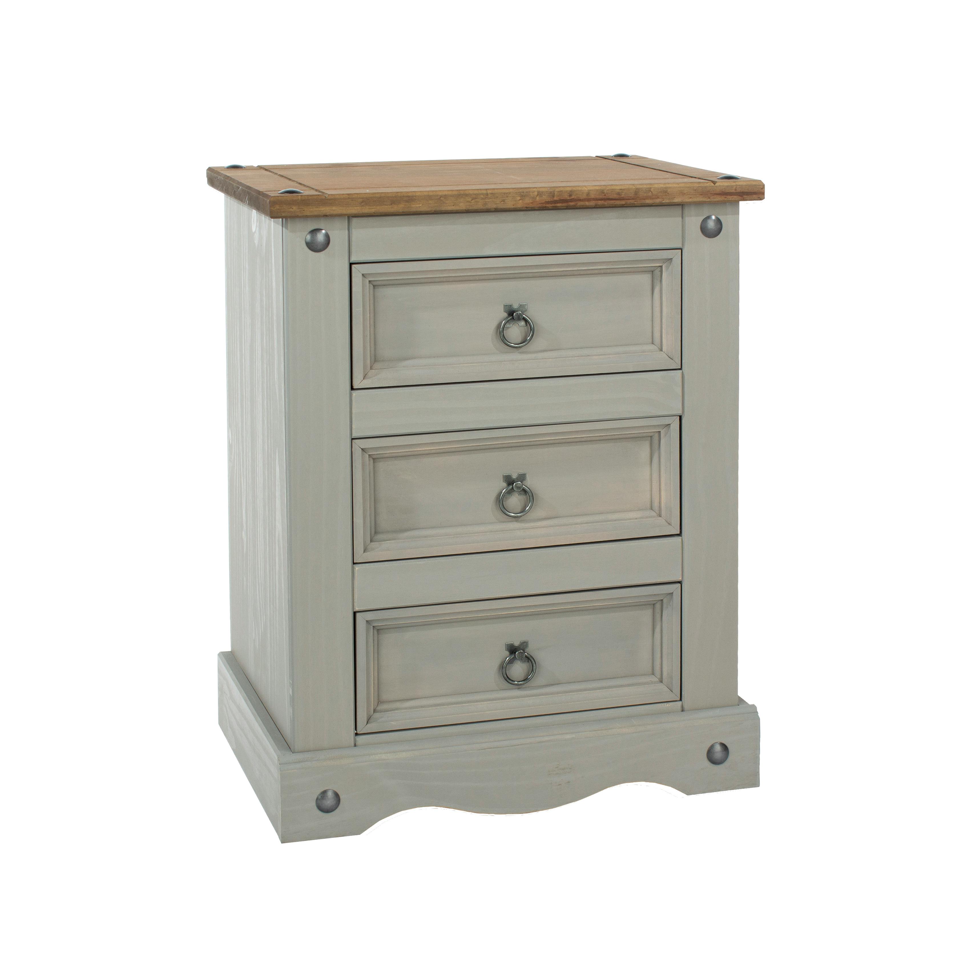 Core Products Grey Corona Tall 3 Drawer Bedside Cabinet - Wax
