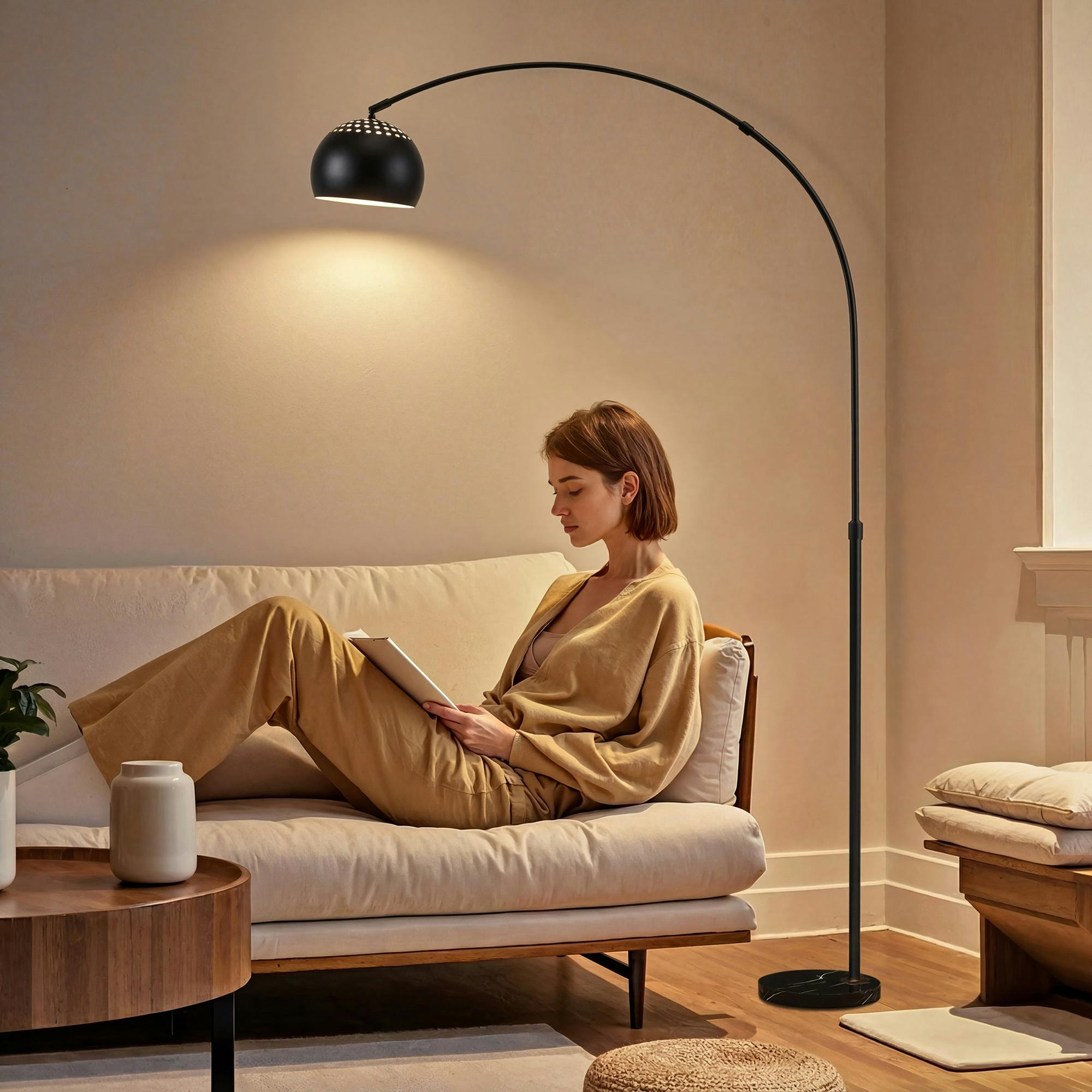 Homcom Unisex Black Arc Floor Lamp For Living Room, Free Standing Tall Lamp In - Image 3