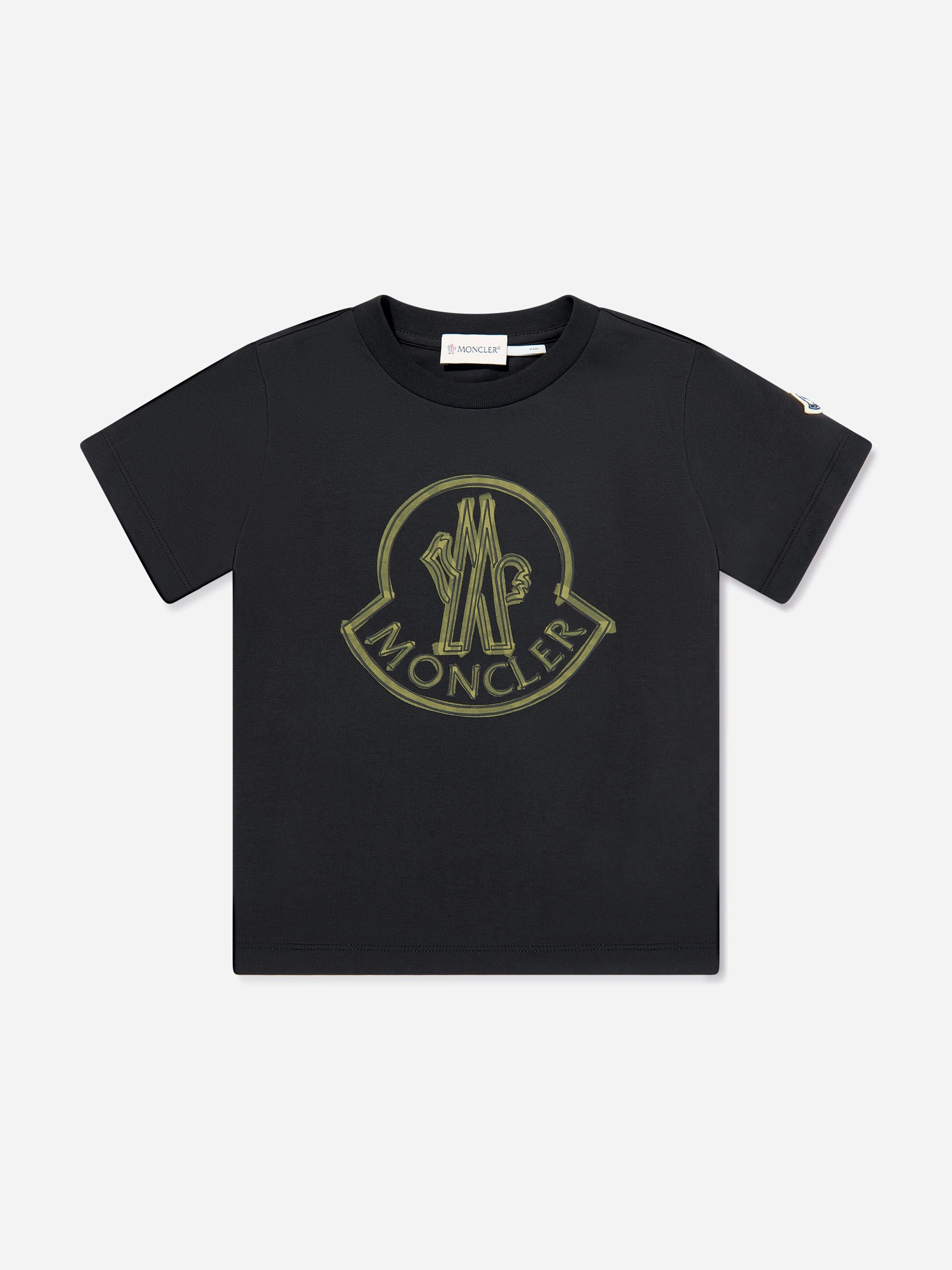 Moncler Enfant Boys Black Logo Print T-Shirt In - 4 Yrs