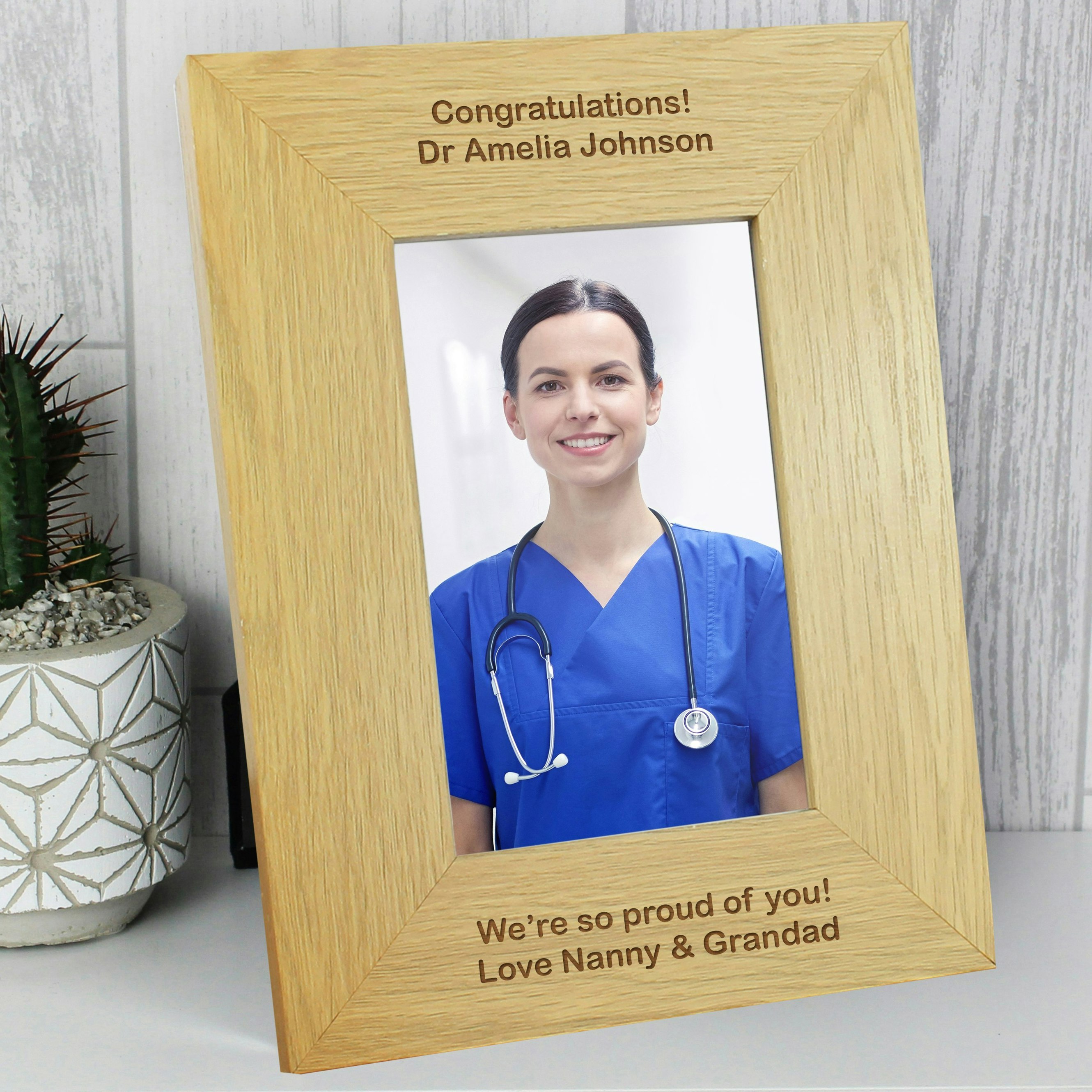 Rackhams Personalised Long Message 6X4 Oak Finish Photo Frame
