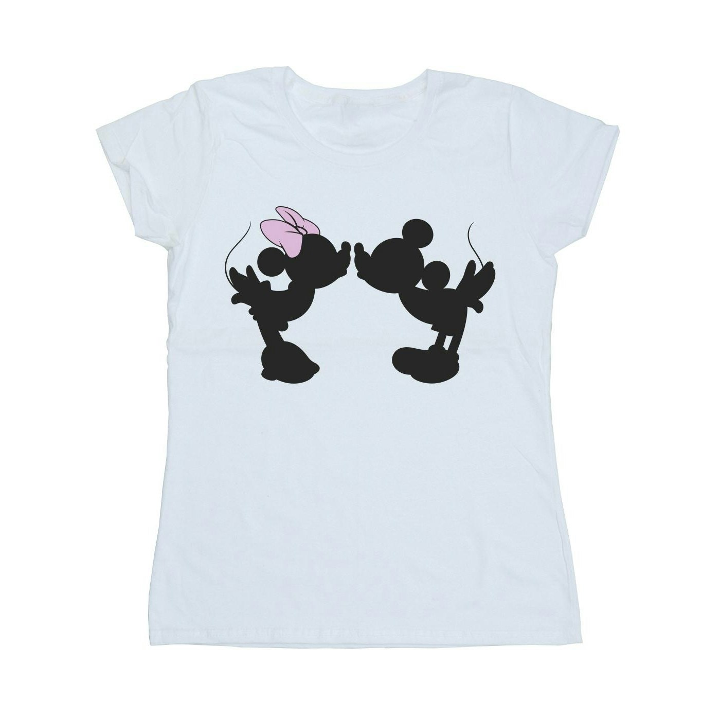Disney Women's White / Mickey Minnie Kiss Silhouette Cotton T-Shirt - Extra Large