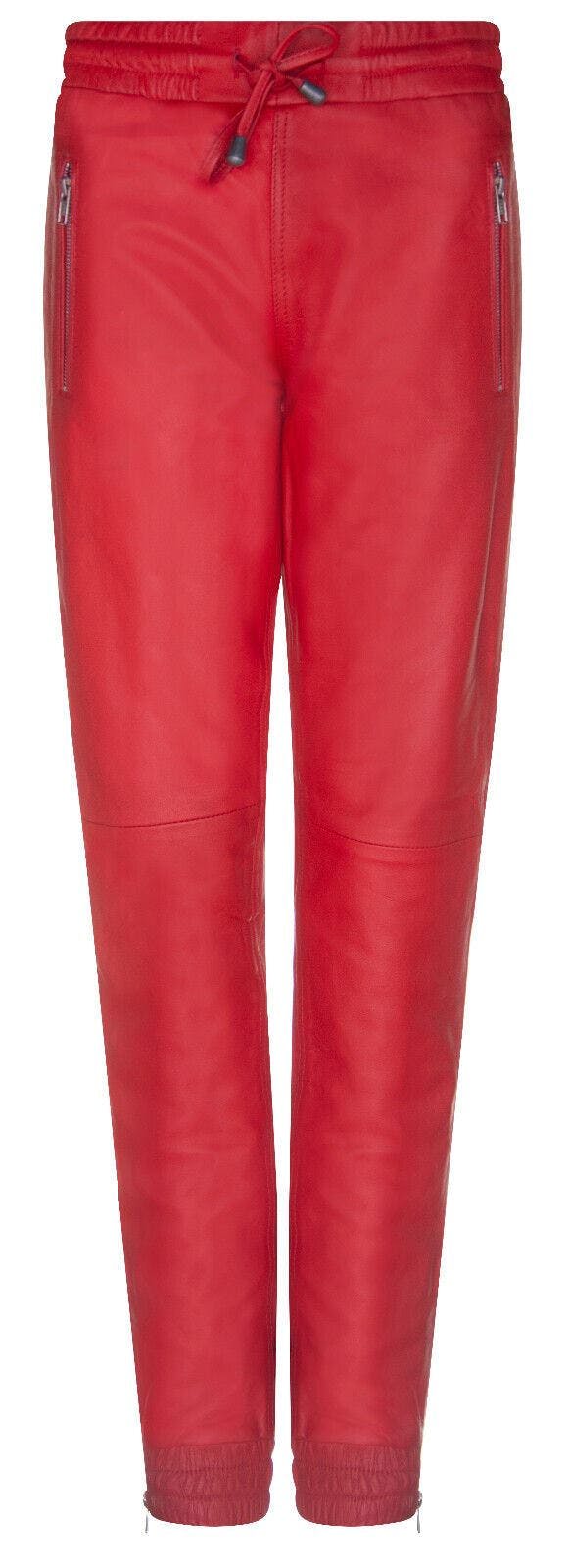 Infinity Leather Women's Red Nappa Leather Trousers Joggers - 12