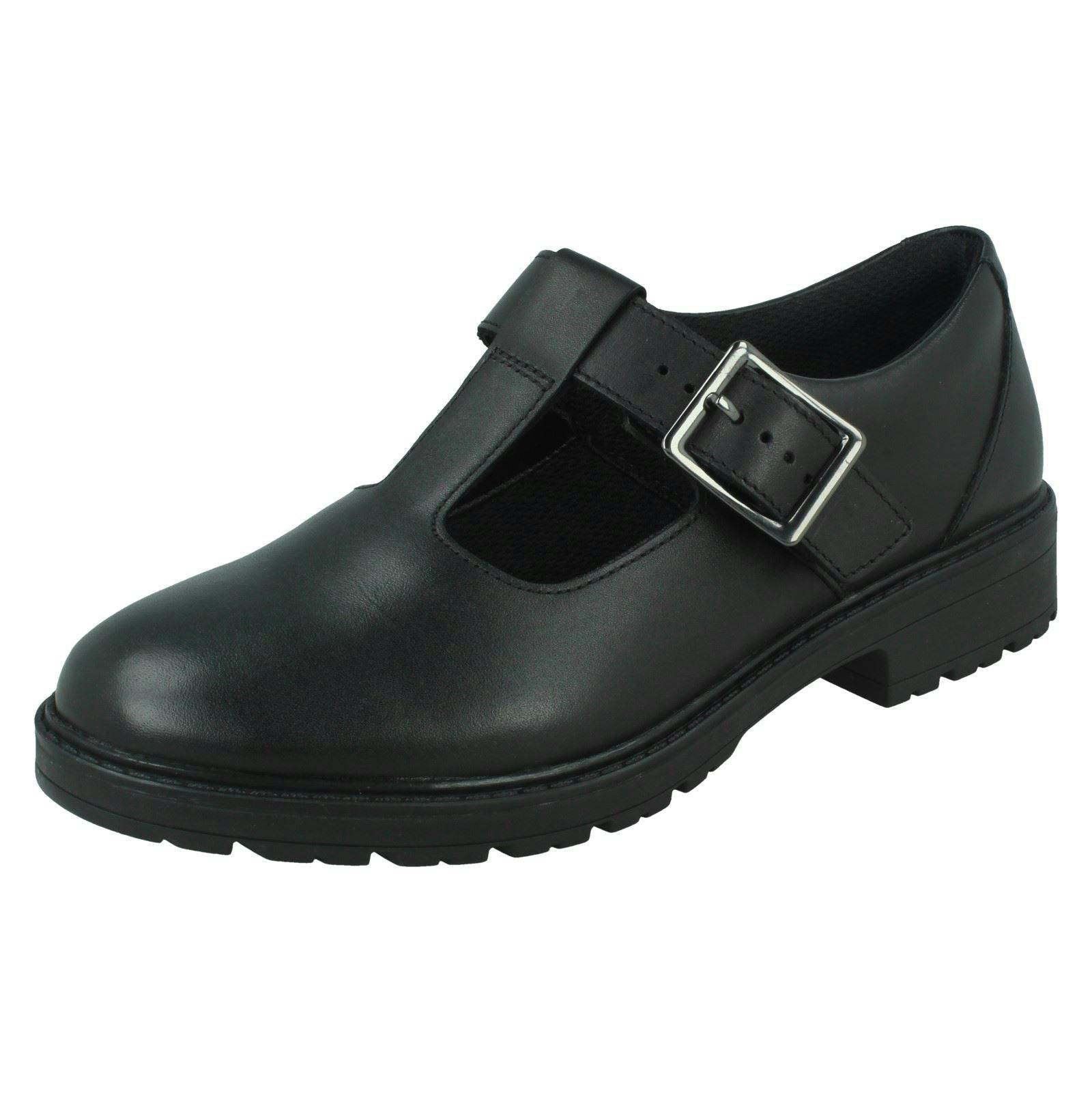 Clarks Girls Black T-Bar School Shoes Loxham Shine - Leather - Uk 3 Child - G