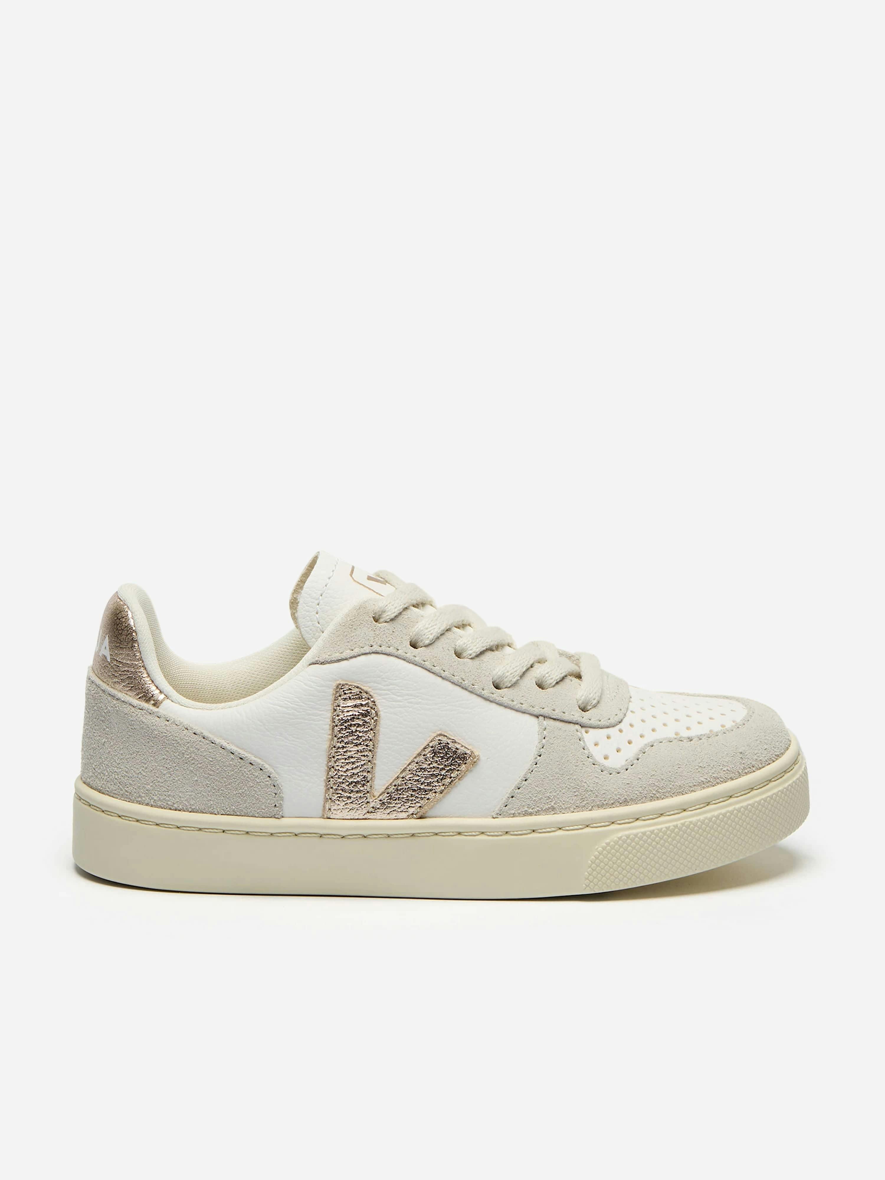 Veja Unisex Kids White Kids Chromefree Leather Small V-10 Laces Trainers In - Eu 33 Uk 1.5