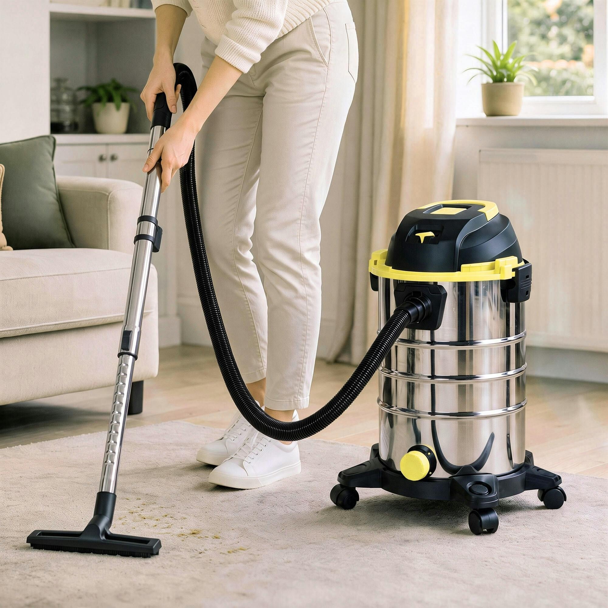 HOMCOM 3-in-1 Wet and Dry Vacuum Cleaner 1400W Blowing Mode 30L Yellow | Stainless Steel Tank, Triple Filters, Crevice Nozzle, Workshop, Home, Carpet, Car Cleaning - Image 3