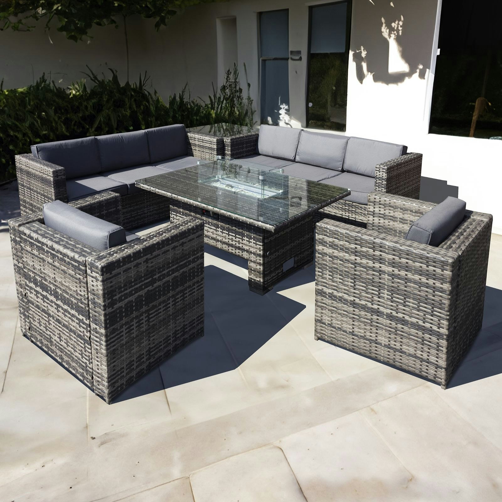 Rackhams Grey Malta Rattan 8 Seat Rising Firepit Corner Set In Walnut - Walnut - Pe Rattan - 1