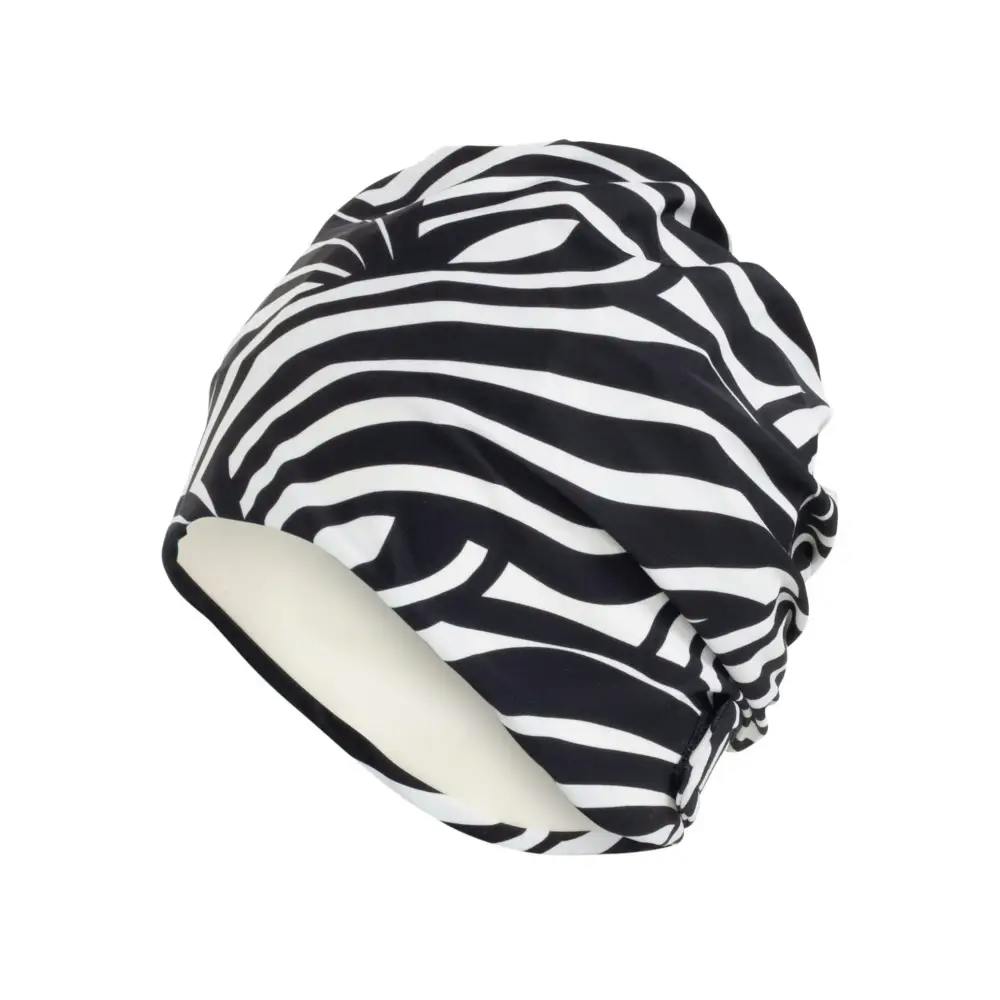Fashy Black/White Zebra Stripe Fabric Swim Cap