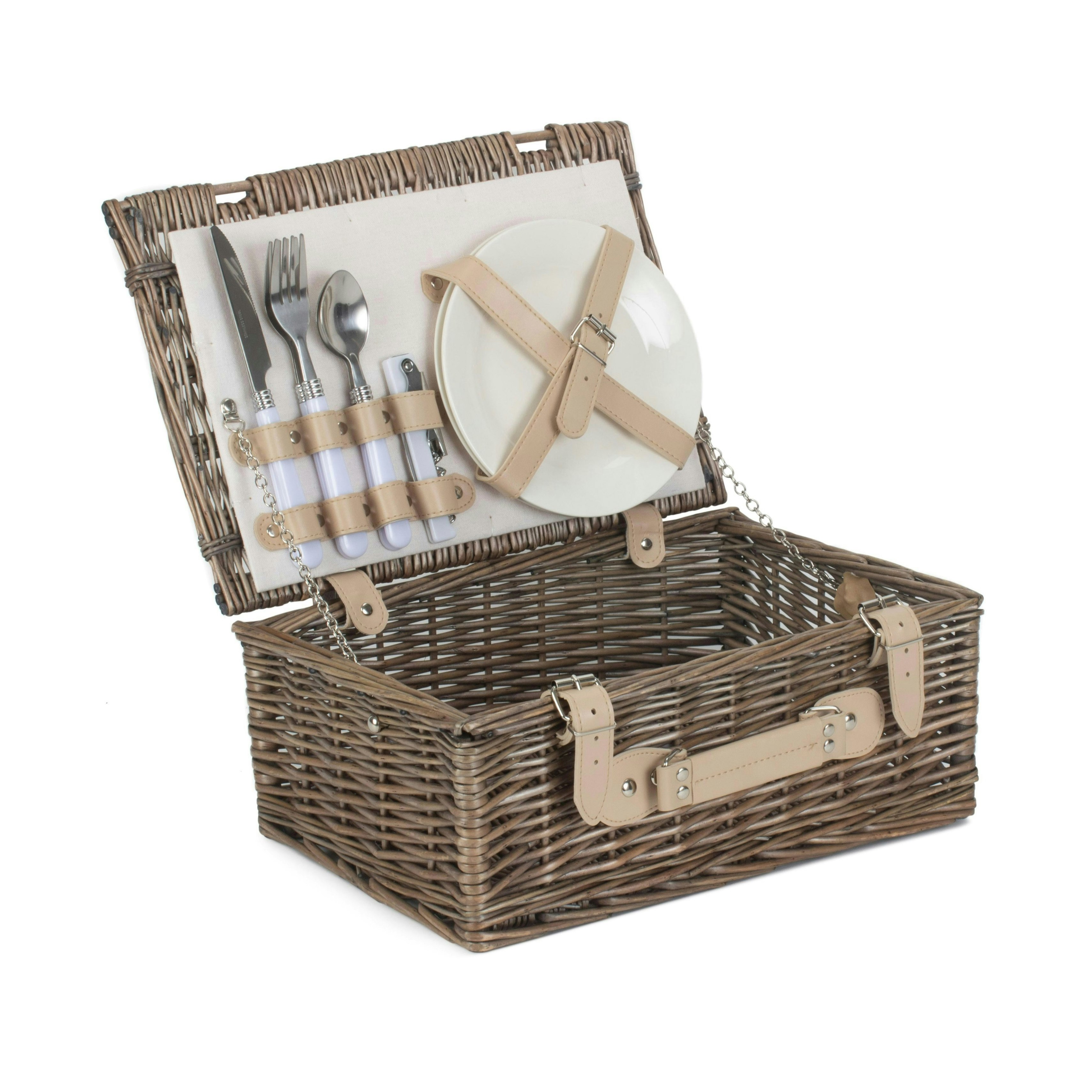Rackhams Red/Cream/White 35Cm 2 Person Fitted Picnic Basket - 2 Person