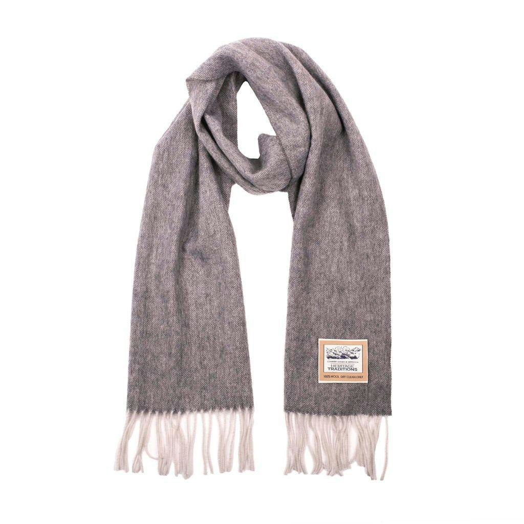 Heritage Traditions Silver/Grey Pure Wool Herringbone Scarf