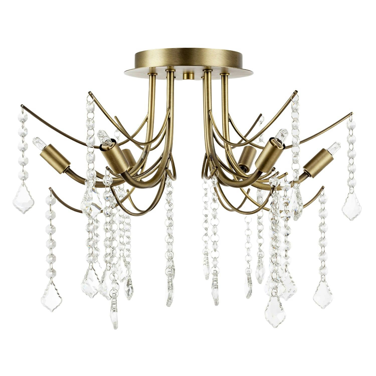 Rackhams Light Elegant Semi Flush Chandelier Ceiling In Matte Antique Brass