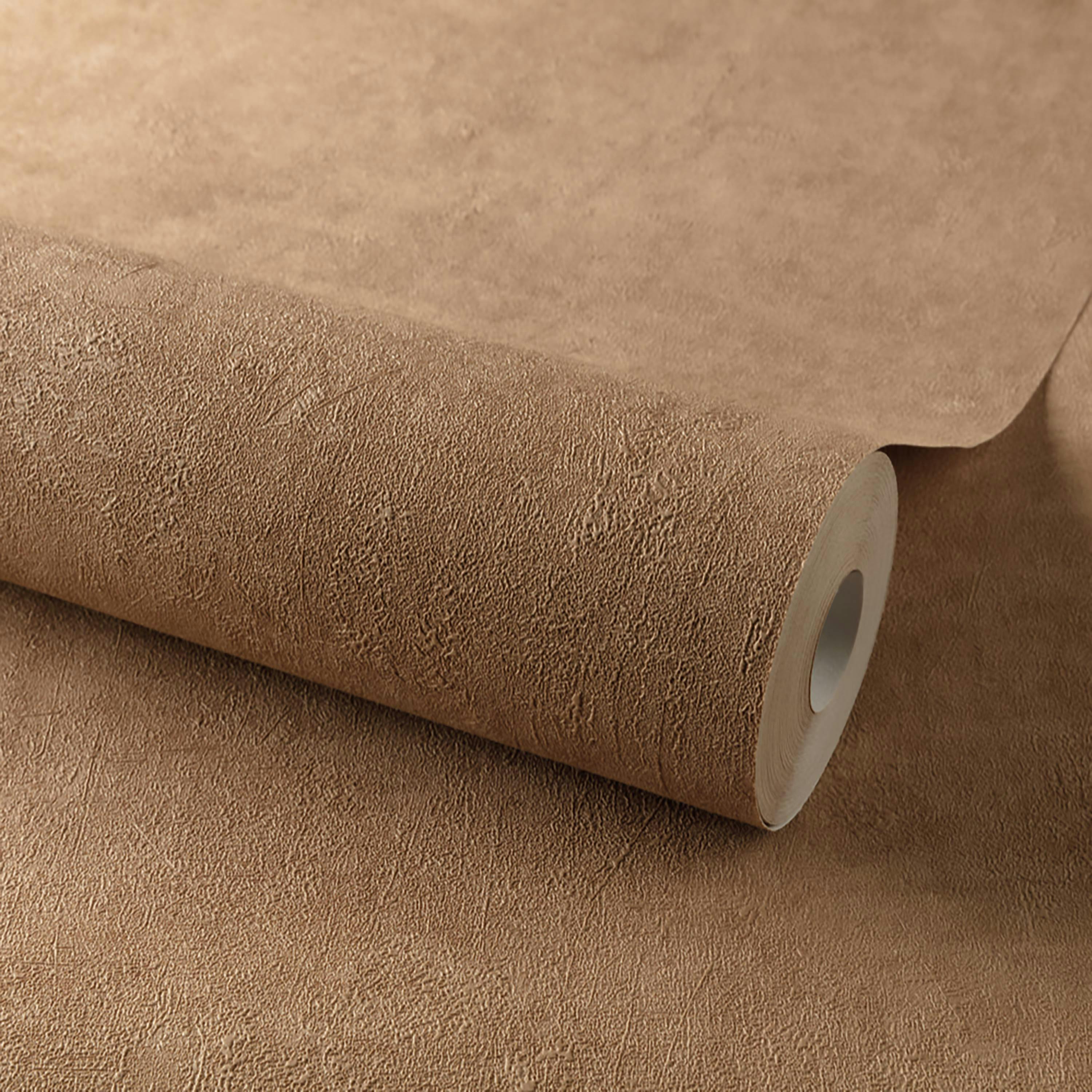 Rackhams Orange Annabella Distressed Limewash Plaster Textured Wallpaper, Copper Rust