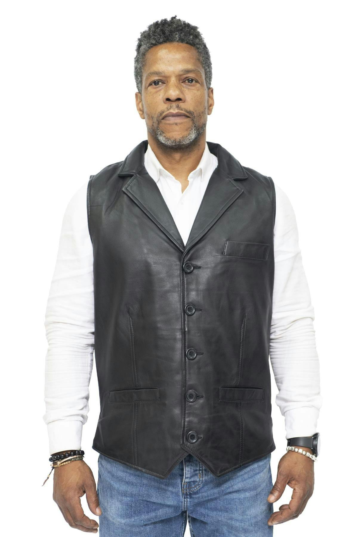Infinity Leather Men's Black Smart Classic Leather Waistcoat-Bristol - Uk M | Eu 48 | Us 38