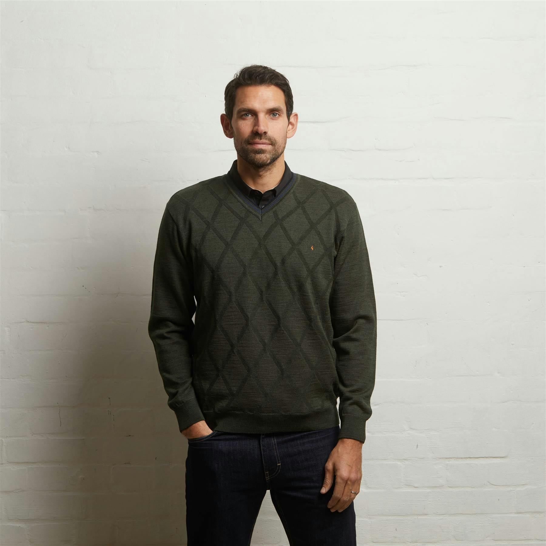 Gabicci G55m04 Fancy Vee Neck Sweater Classic Ivy - S