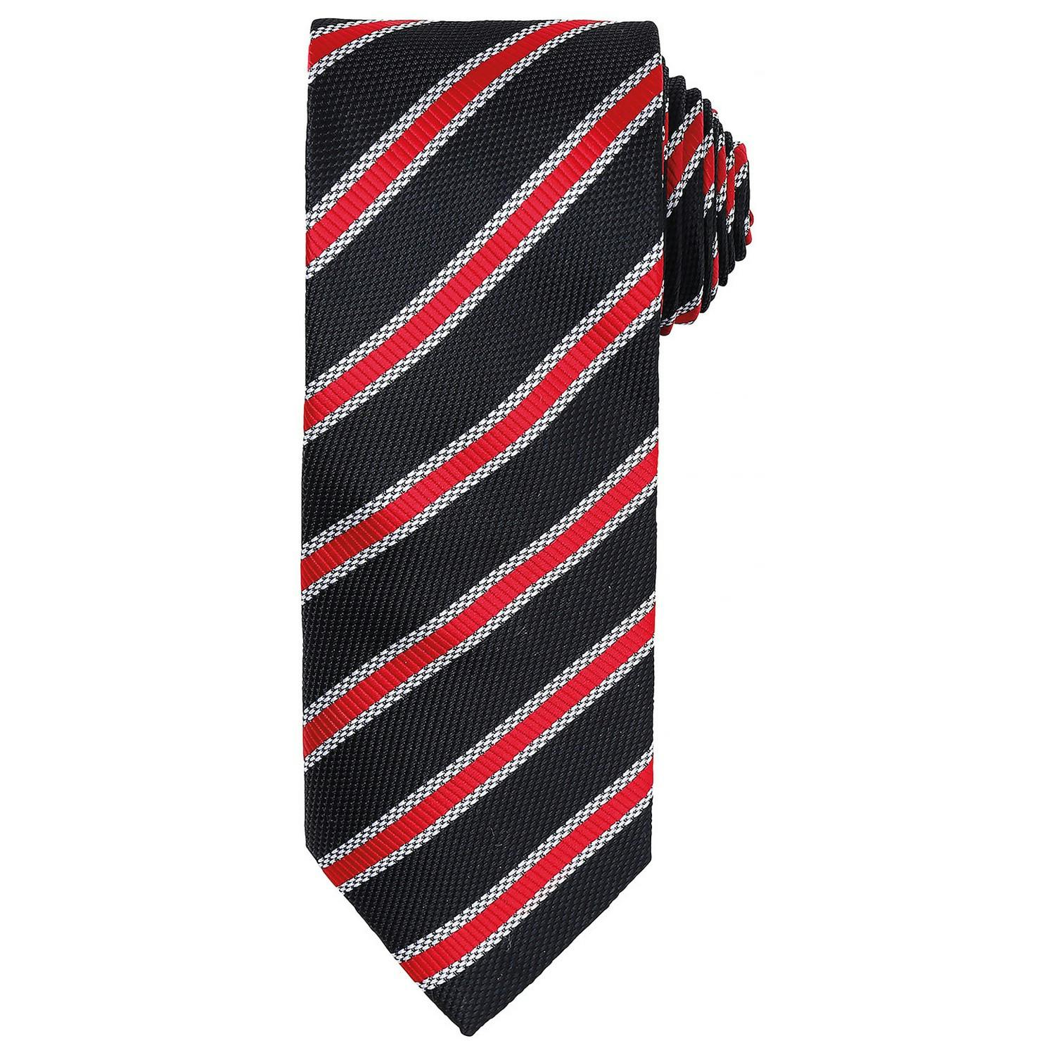 Premier Mens Stripe Waffle Tie (Black/Red) - One Size - Image 3