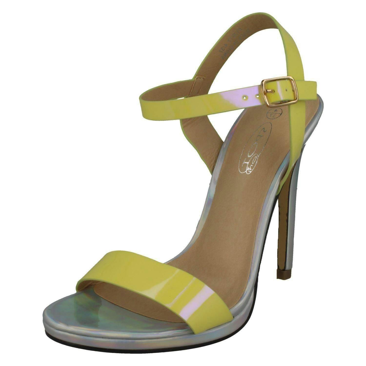 Spot On Women's High Heel Mule Sandals F10912 - Lemon - Uk 6
