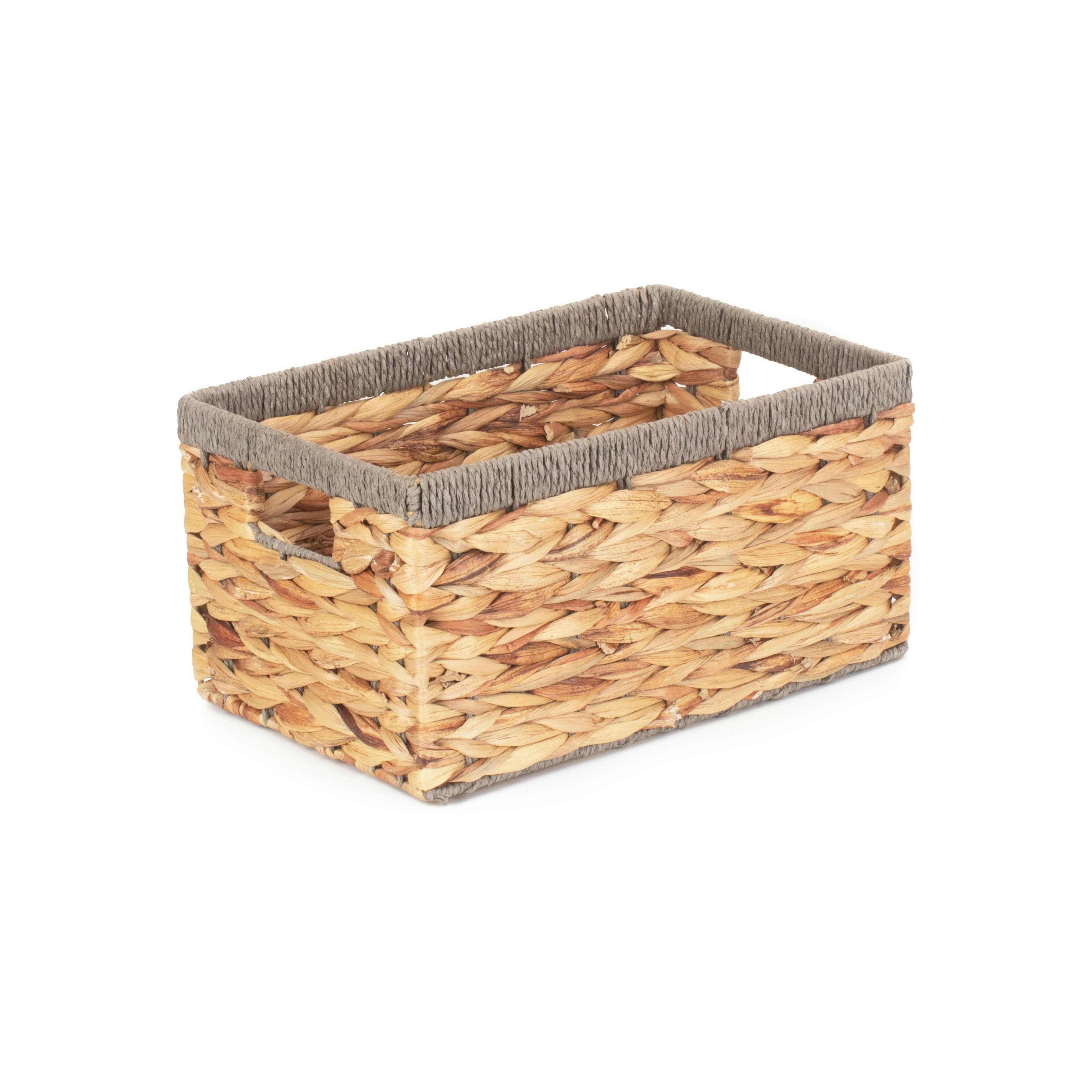 Rackhams Grey Water Hyacinth With Rope Border Rectangular Storage Basket - Small