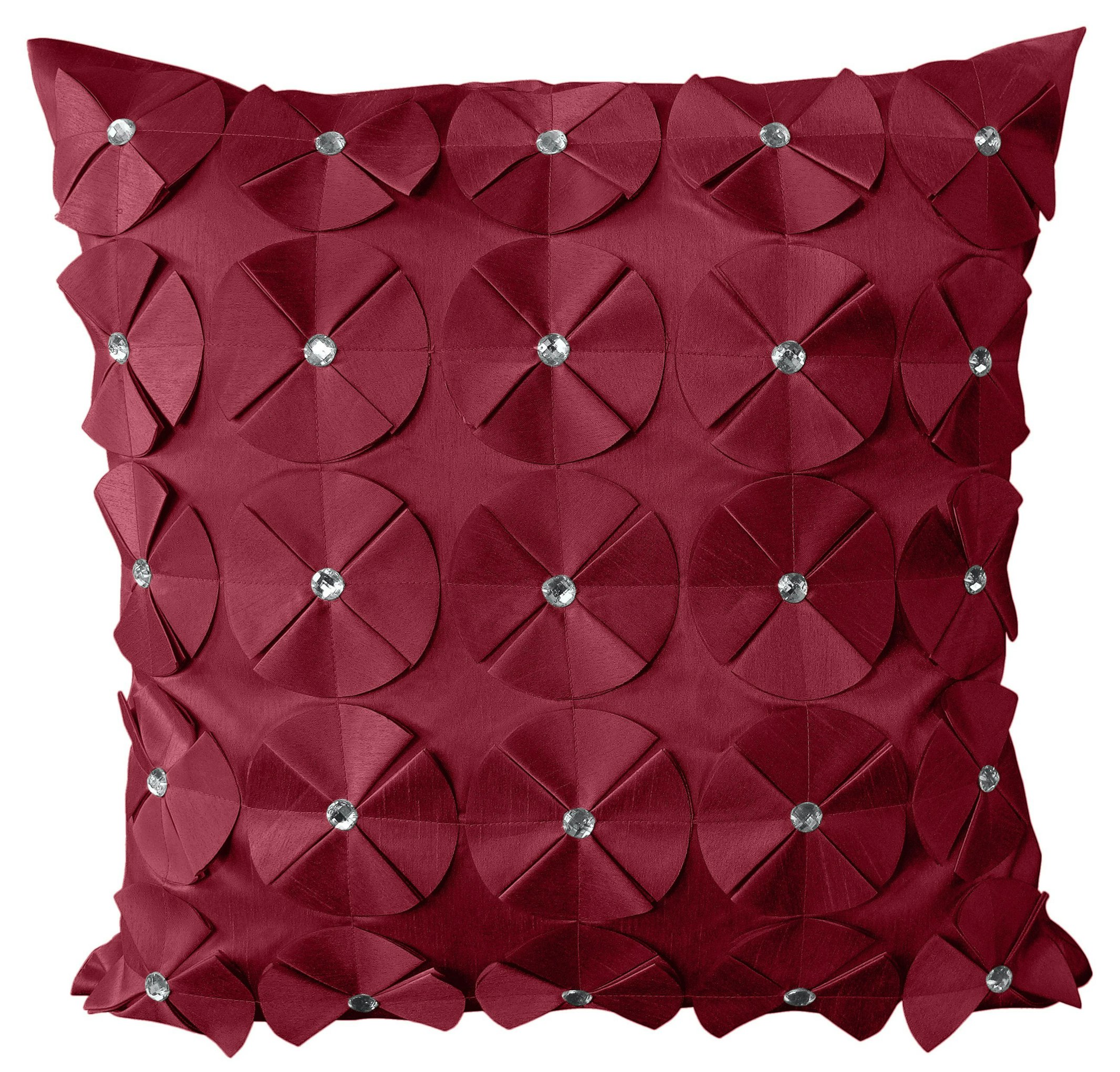 Rackhams 3D Petal Detail With Gem Stud Detail Cushion - 43Cm X 43Cm - Burgandy