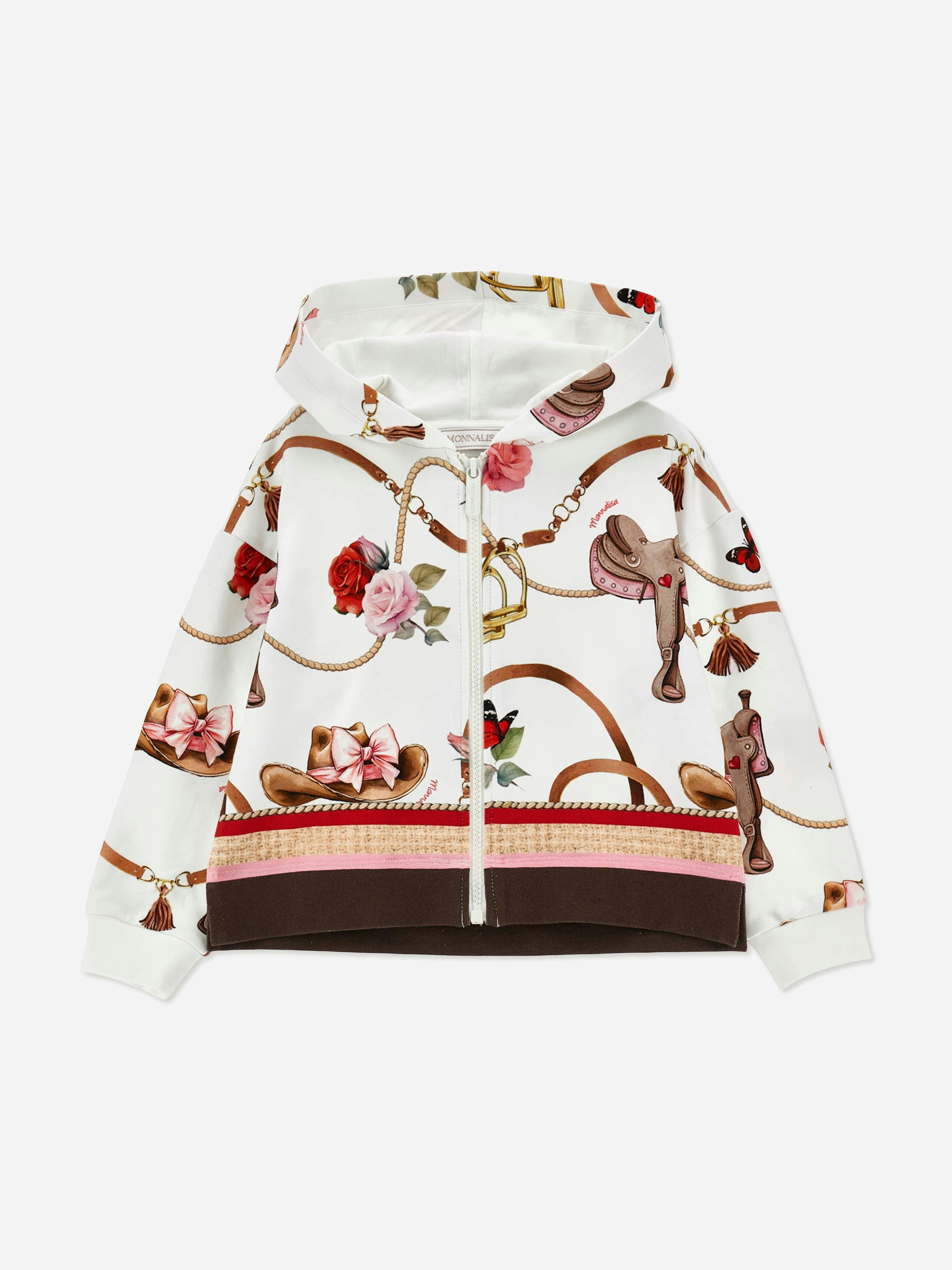 Monnalisa Girls Ivory Floral Equestrian Zip Up Top In - 10 Yrs