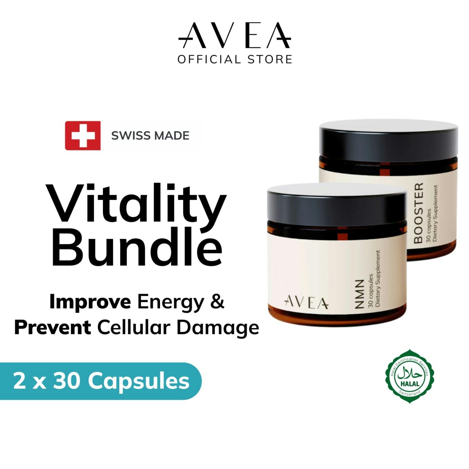 Avea Vitality Bundle | Nad Vitaliser + Nad Booster Supplement| Swiss Quality | Nad Supplement | Antioxidants | Replenish Nad Level