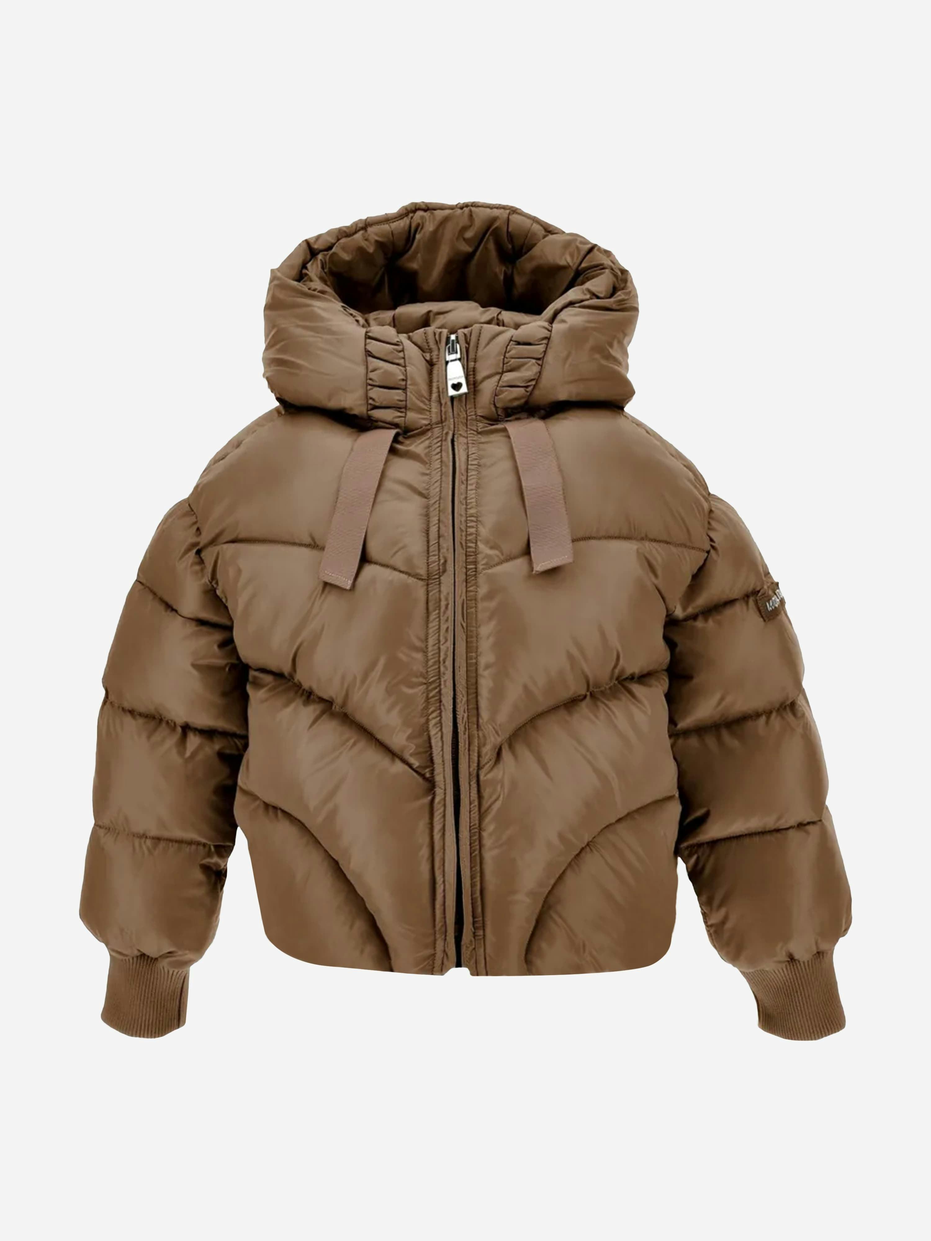 Monnalisa Girls Brown Bomber Puffer Jacket In - Multicoloured - 5 Yrs
