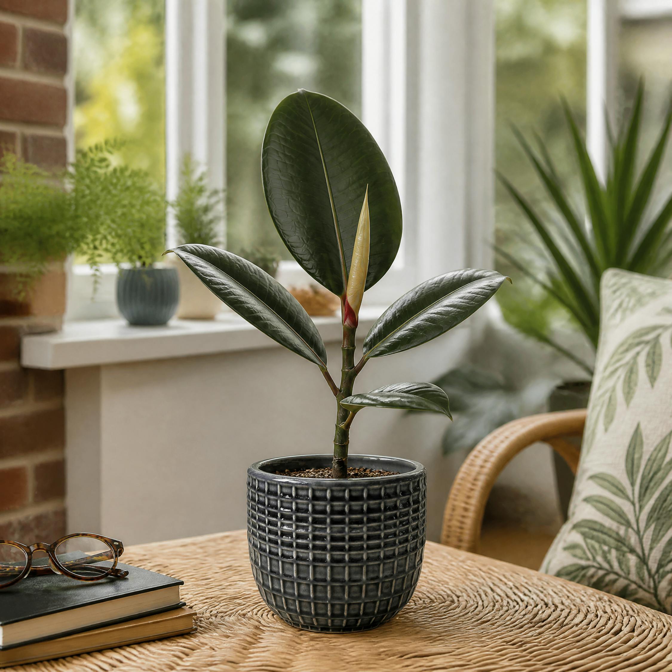  - Ficus Robusta Rubber Plant 17Cm Pot 2Ltr In Grey Ceramic Pot - Image 3