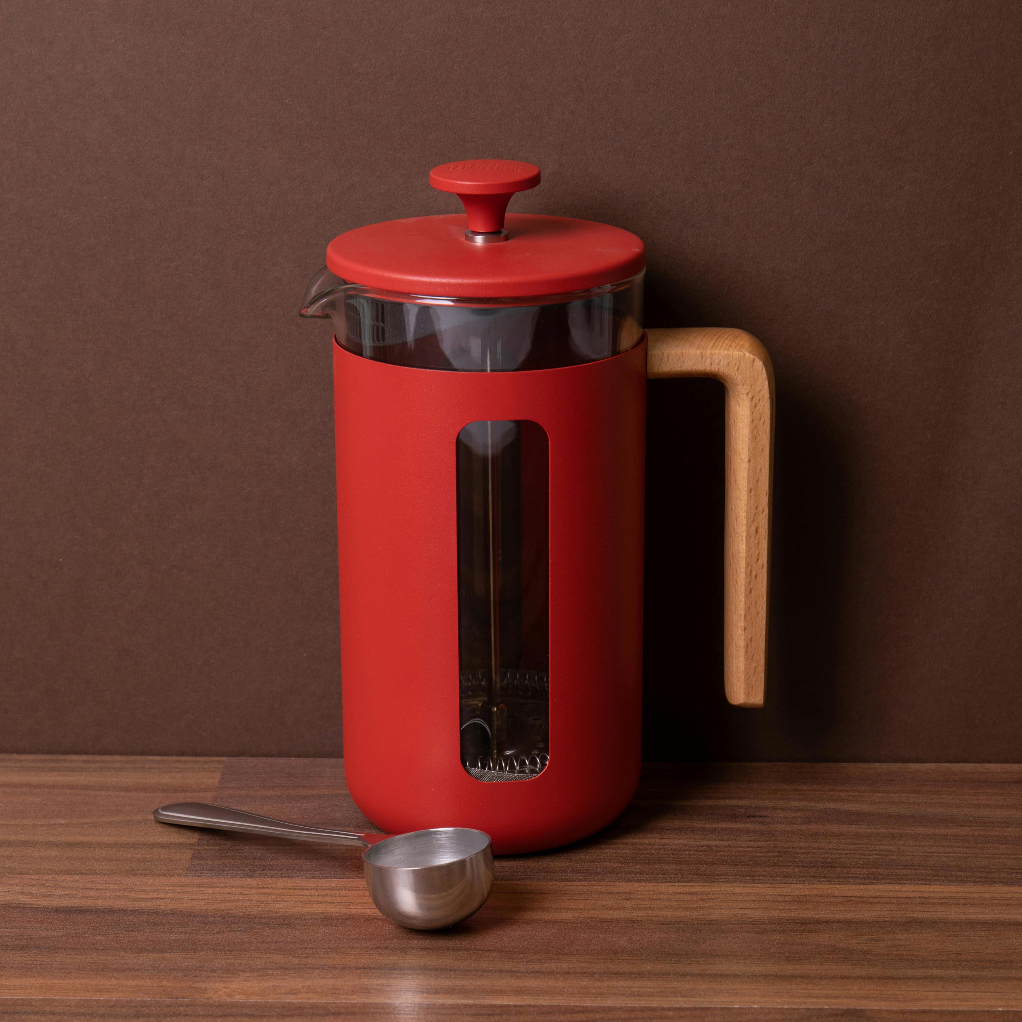Rackhams Red 2Pc Cafetière Set With Pisa 8-Cup Cafetière And Stainless Steel Coffee Measuring Scoop - Stainless Steel And Borosilicate Glass