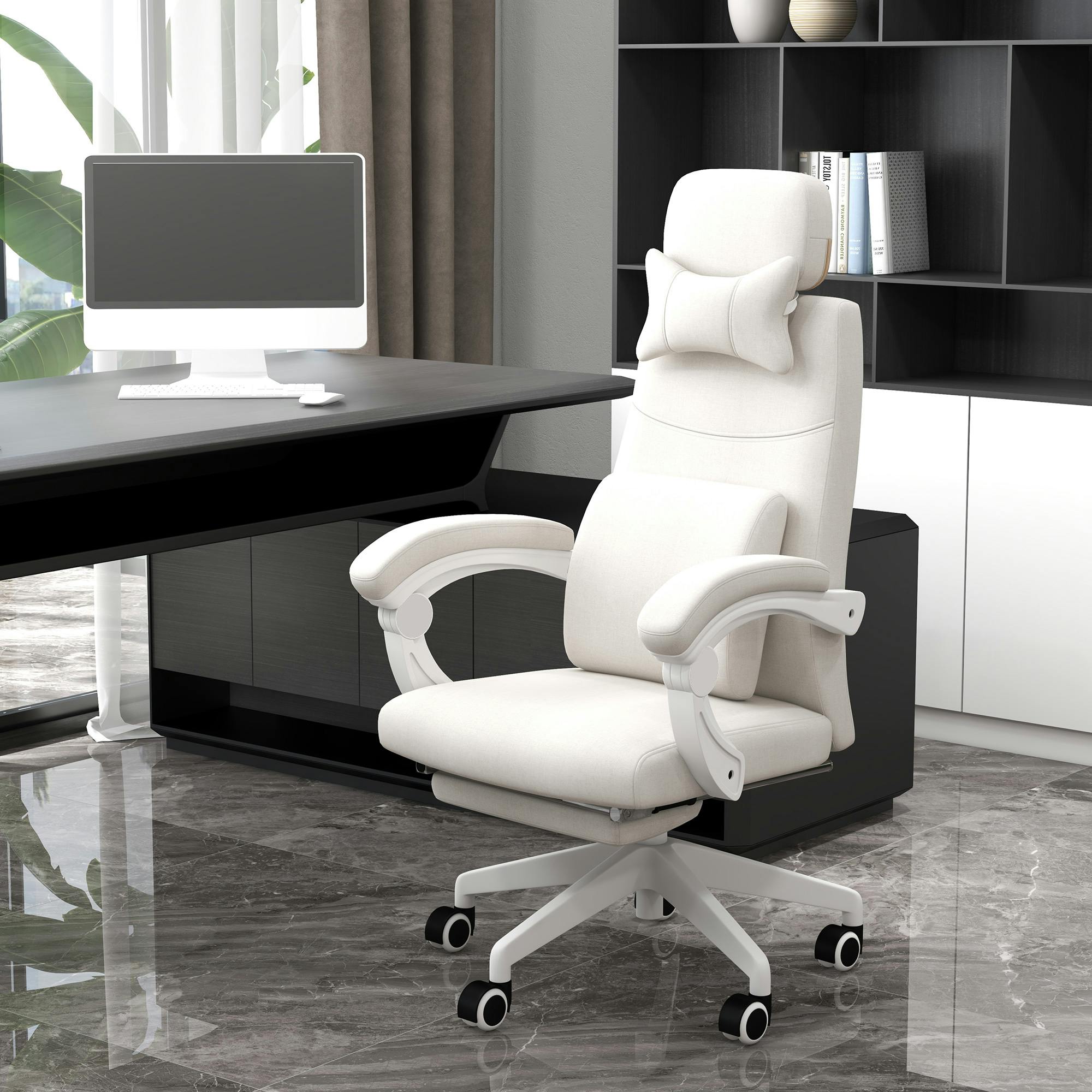 Rackhams White Home Office Chair Reclining Computer Chair W/ Lumbar Support