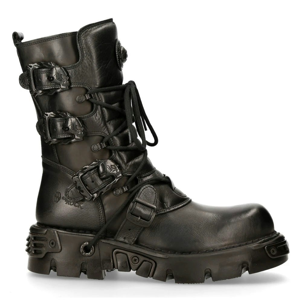 New Rock Unisex Black M391 S18 Newrock Metallic Reactor Punk Goth Biker Boots - Eu 39