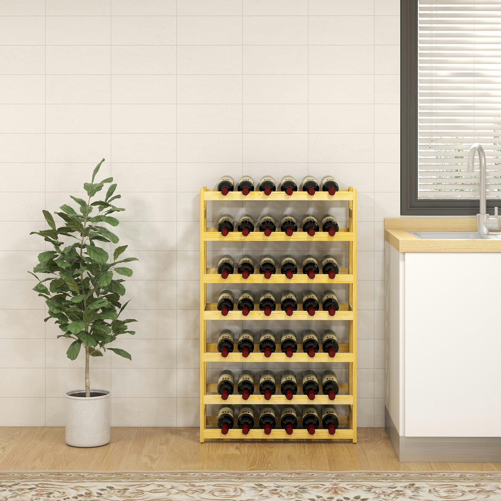 Homcom Free Standing Wooden Wine Rack 42 Bottles Holders, Natural - Natural Wood Finish