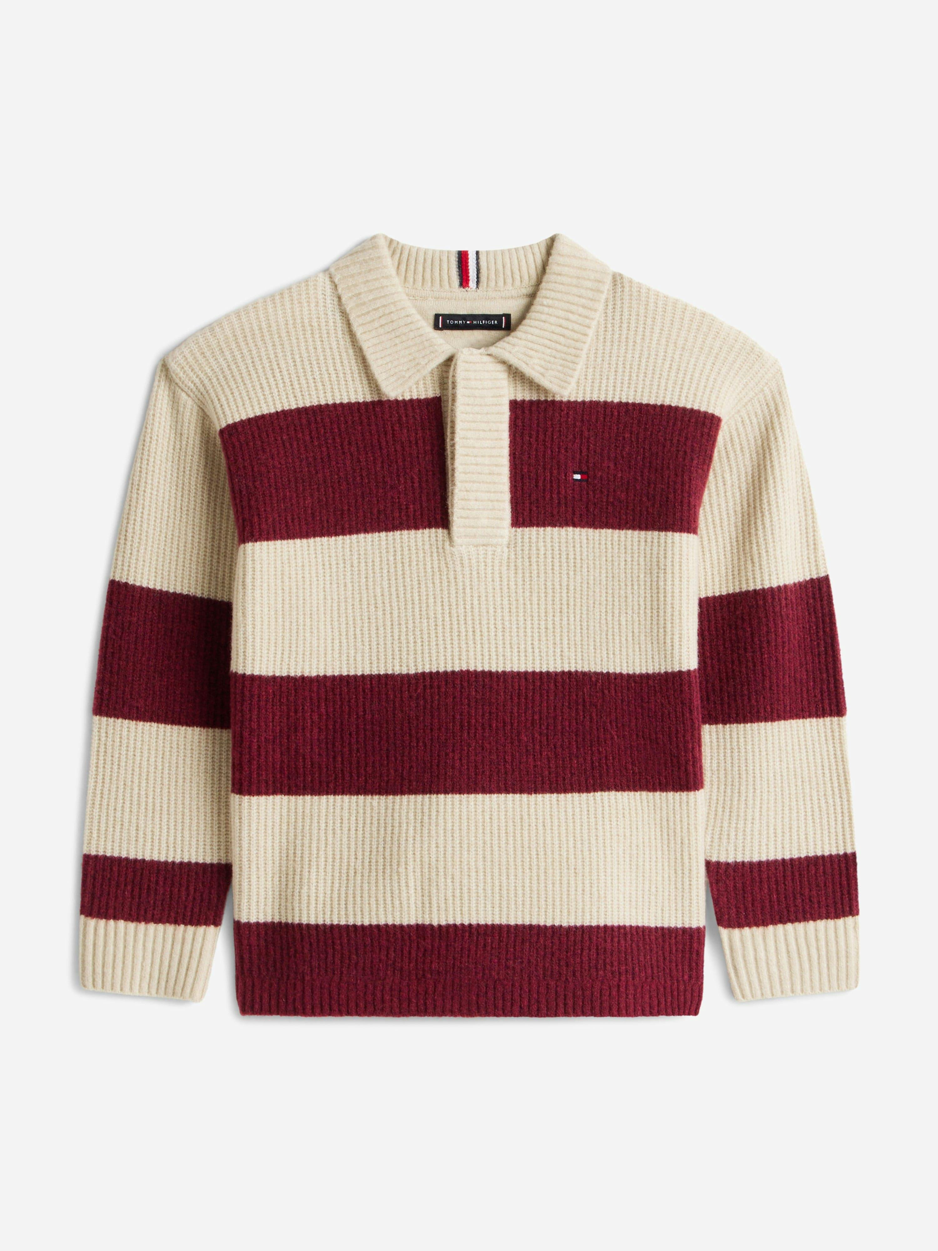 Tommy Hilfiger Boys Red Wool Blend Rib Rugby Sweater In - 8 Yrs