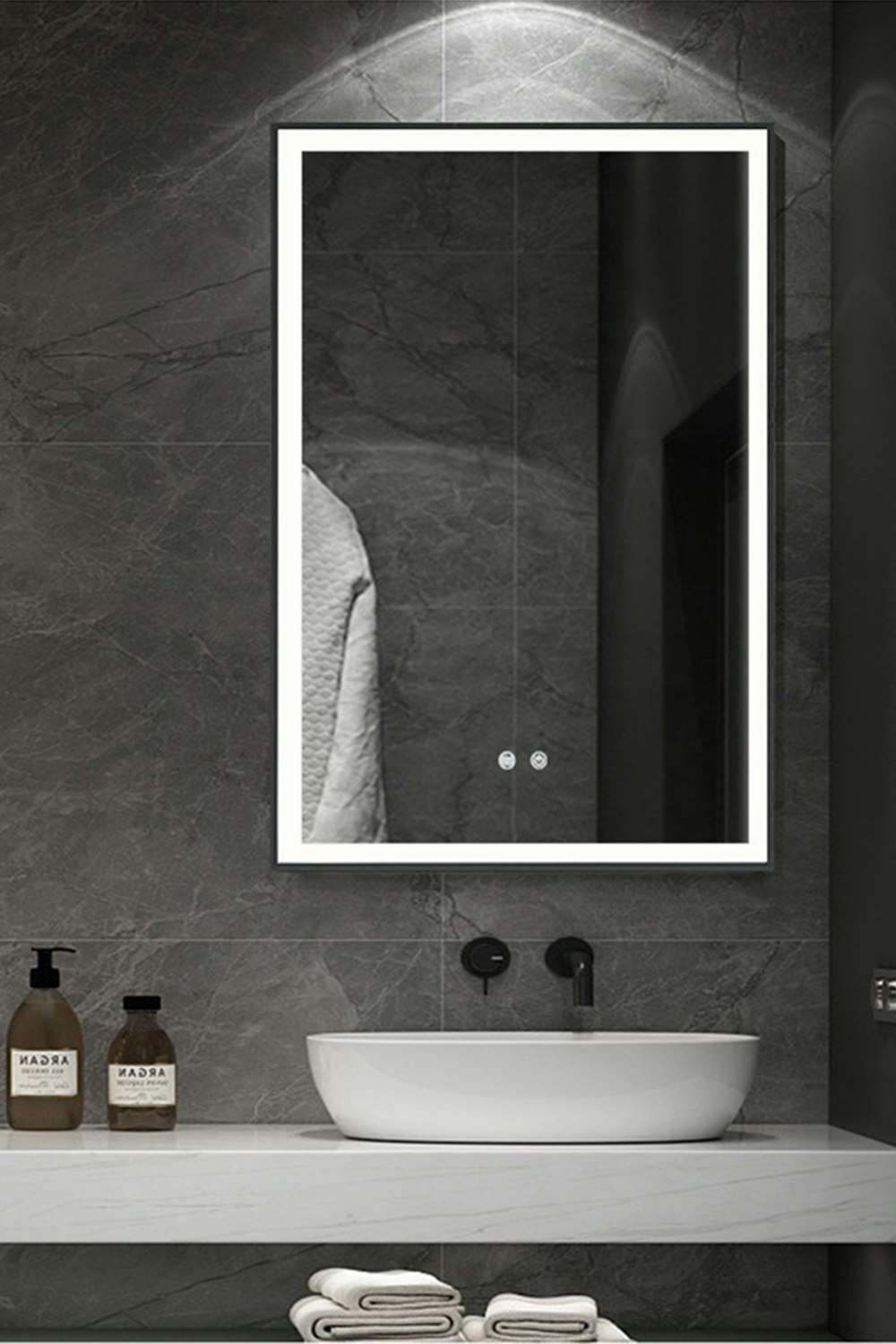 Rackhams Black 50Cm X 70Cm Rectangular Anti-Fog Bathroom Vanity Mirror Touch Sensor