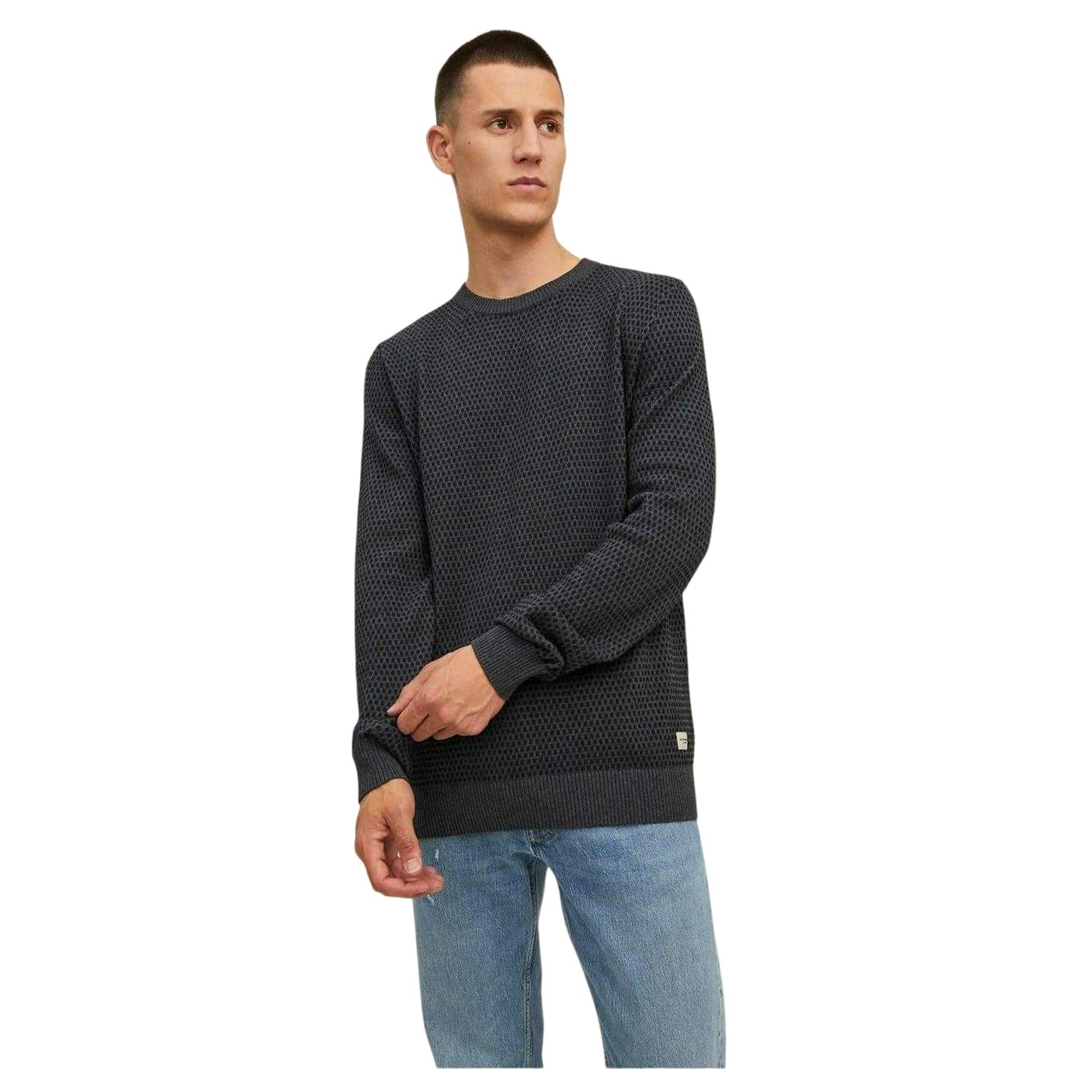 Jack And Jones Men's Dark/Grey Knitted Regular Jumper - Melange - S - Melange - 100% Mixed