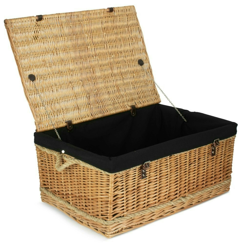 Rackhams Black 72Cm Rope Handled Trunk Wicker Picnic Basket