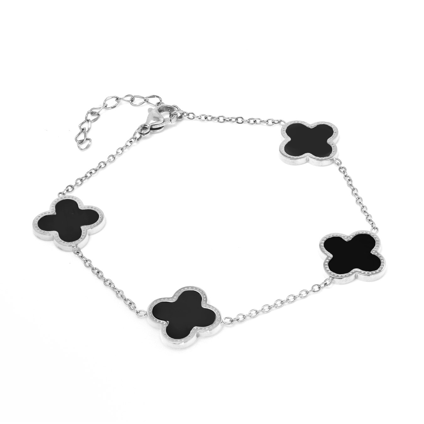 Say It With Silver/Black Clover Chain Bracelet - Stainless Steel ( Plated & Black)