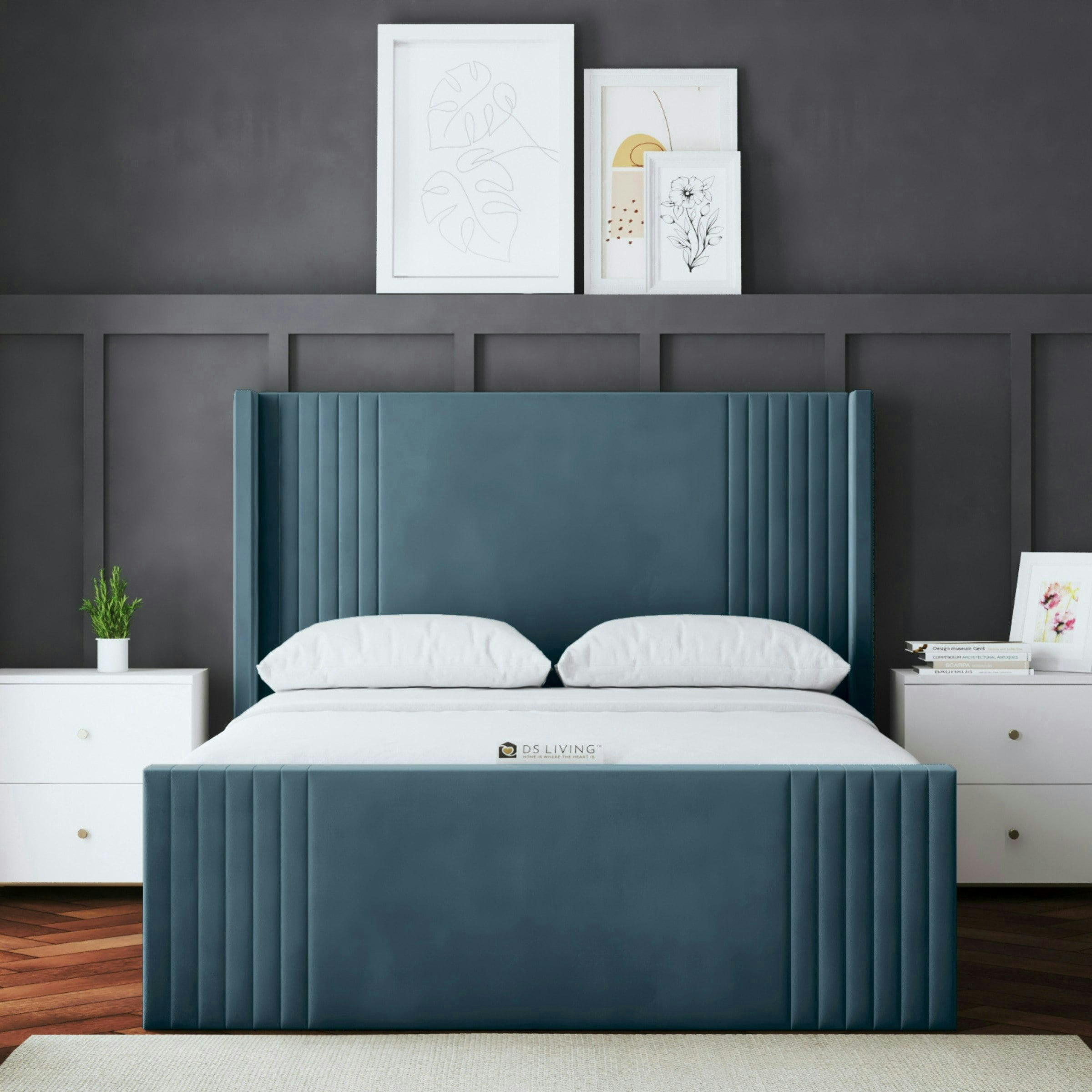 Rackhams Blue Elara Ottoman Bed With Winged Panel Headboard - Double / 4Ft6