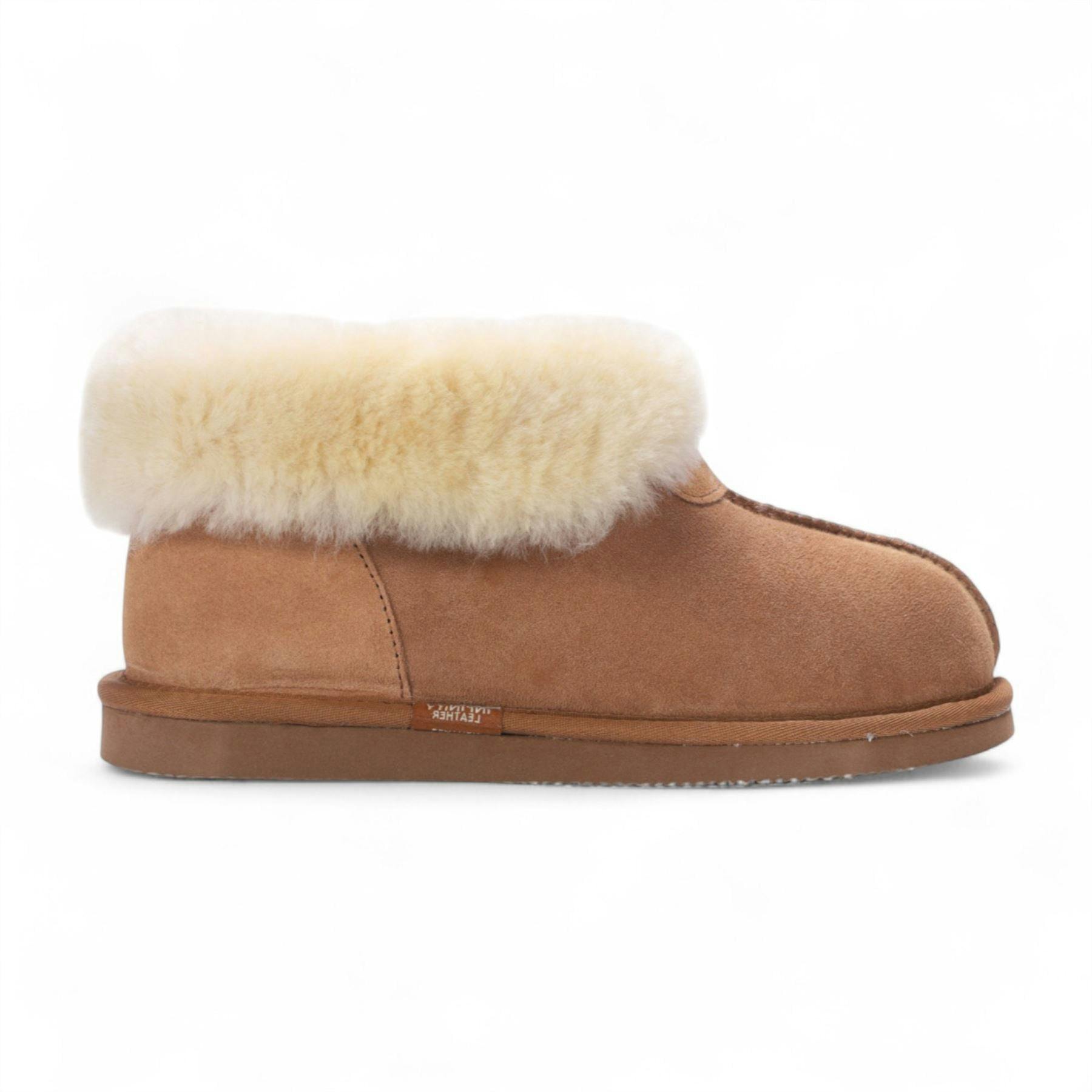 Infinity Leather Women's Sheepskin Suede Ankle Tan Slip-On Bootie Winter - Glacier - Tan - Uk 8 | Eu 41 | Us 10