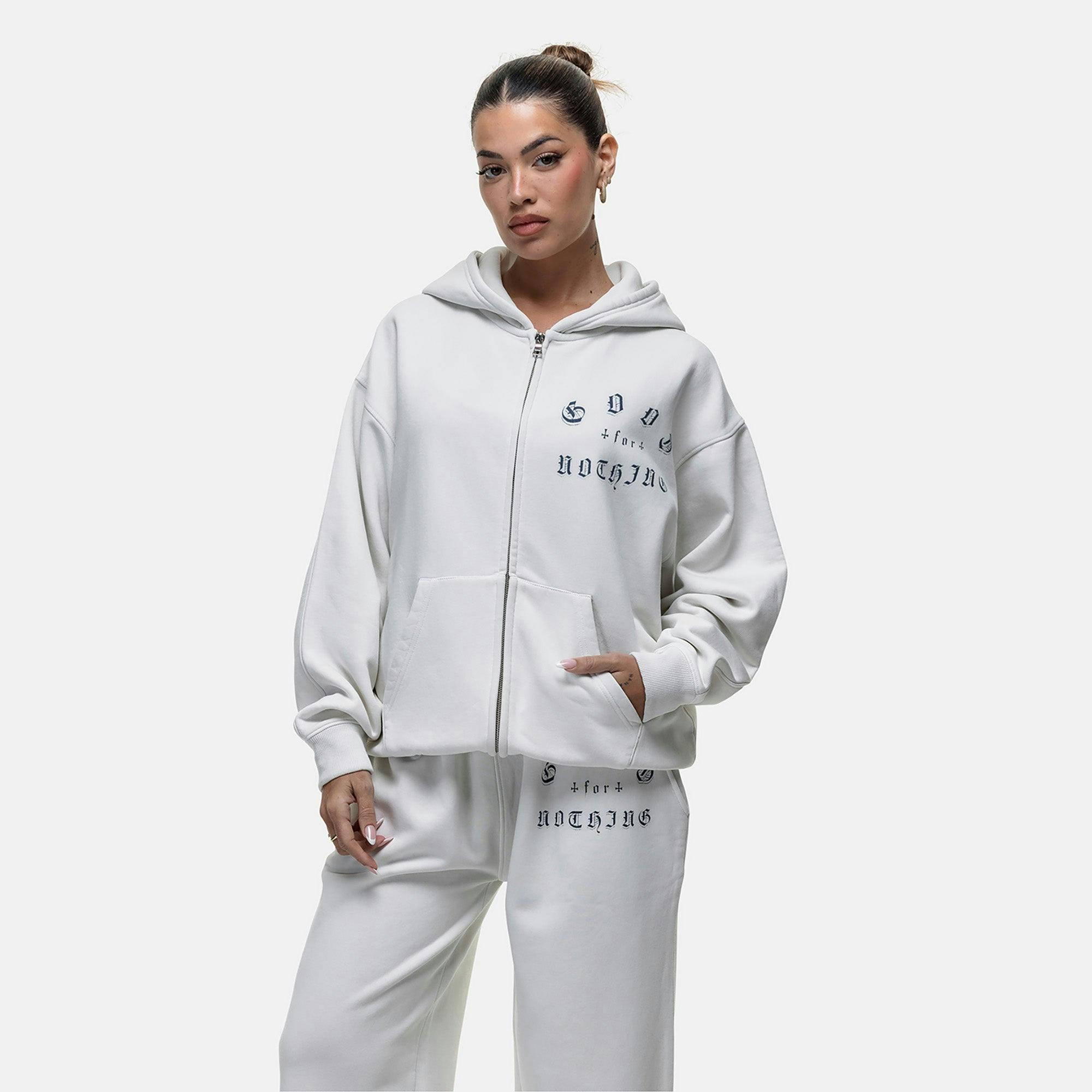 Good For Nothing White Spray Effect Relaxed Zip Through Hoodie - M