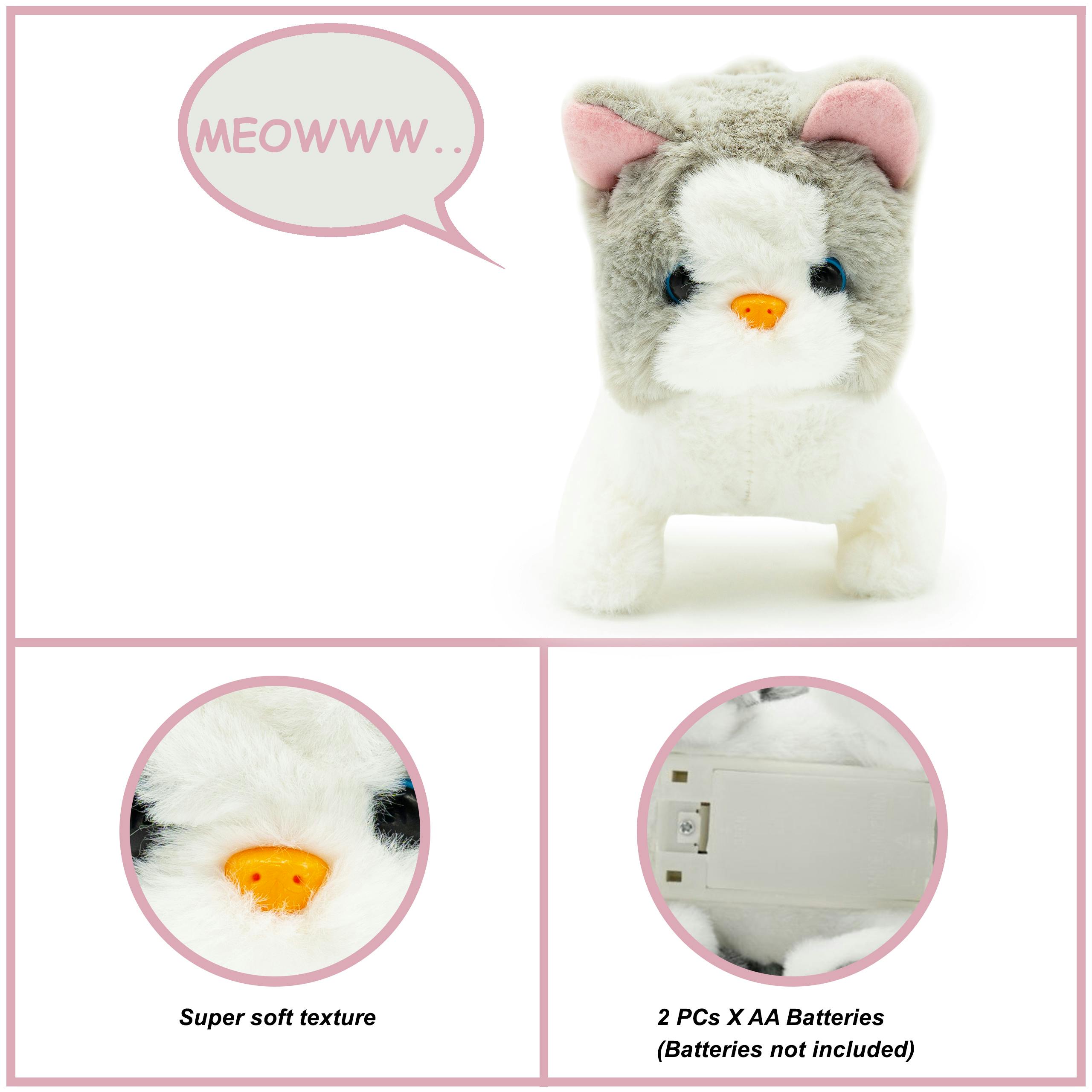 Pugs At Play White Sasha Interactive Walking Cat Plush Toy - Fabric