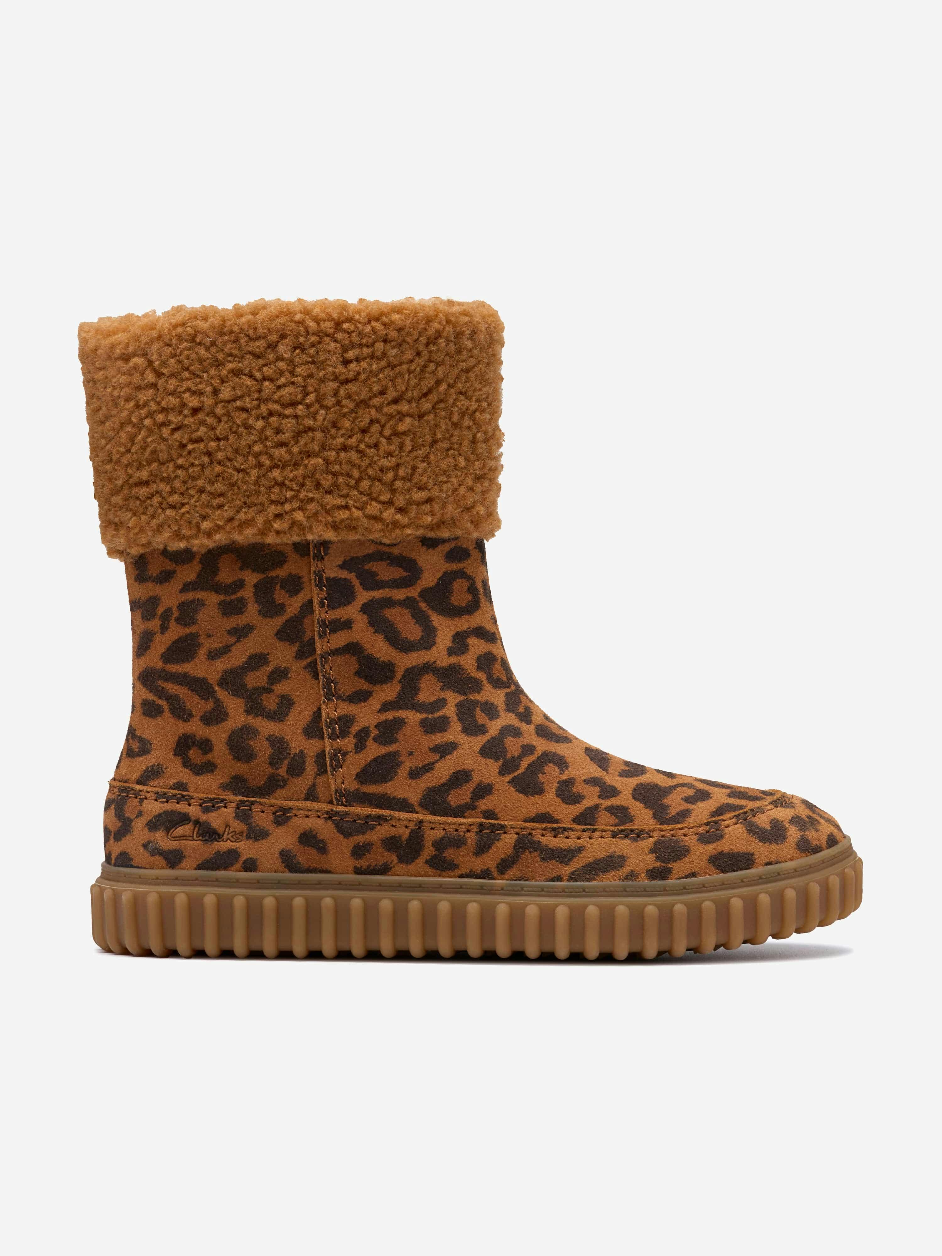 Clarks Girls Brown Suede Leopard Cove Snug Boots In - Eu 29 Uk 11