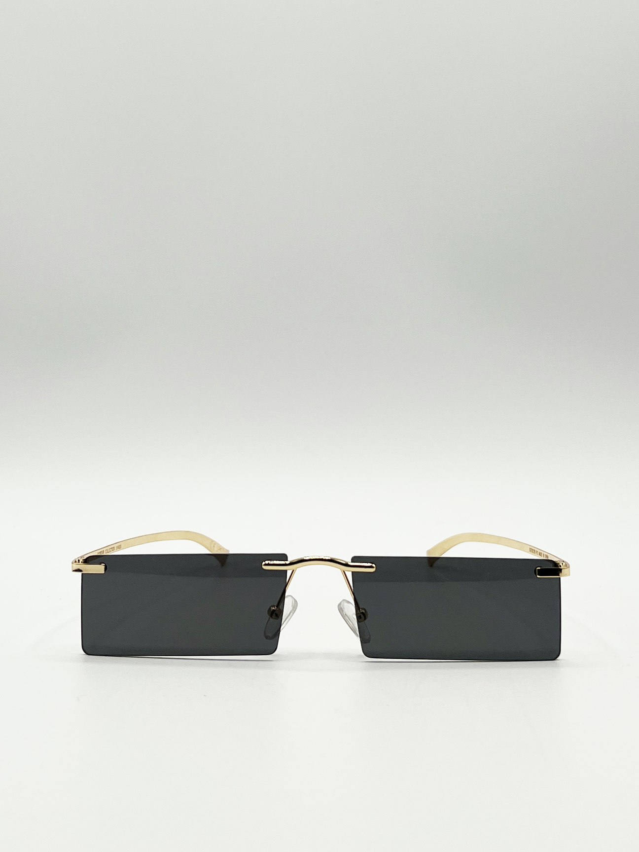 Svnx Black Frameless Rectangle Sunglasses With Metal Arms - One Size