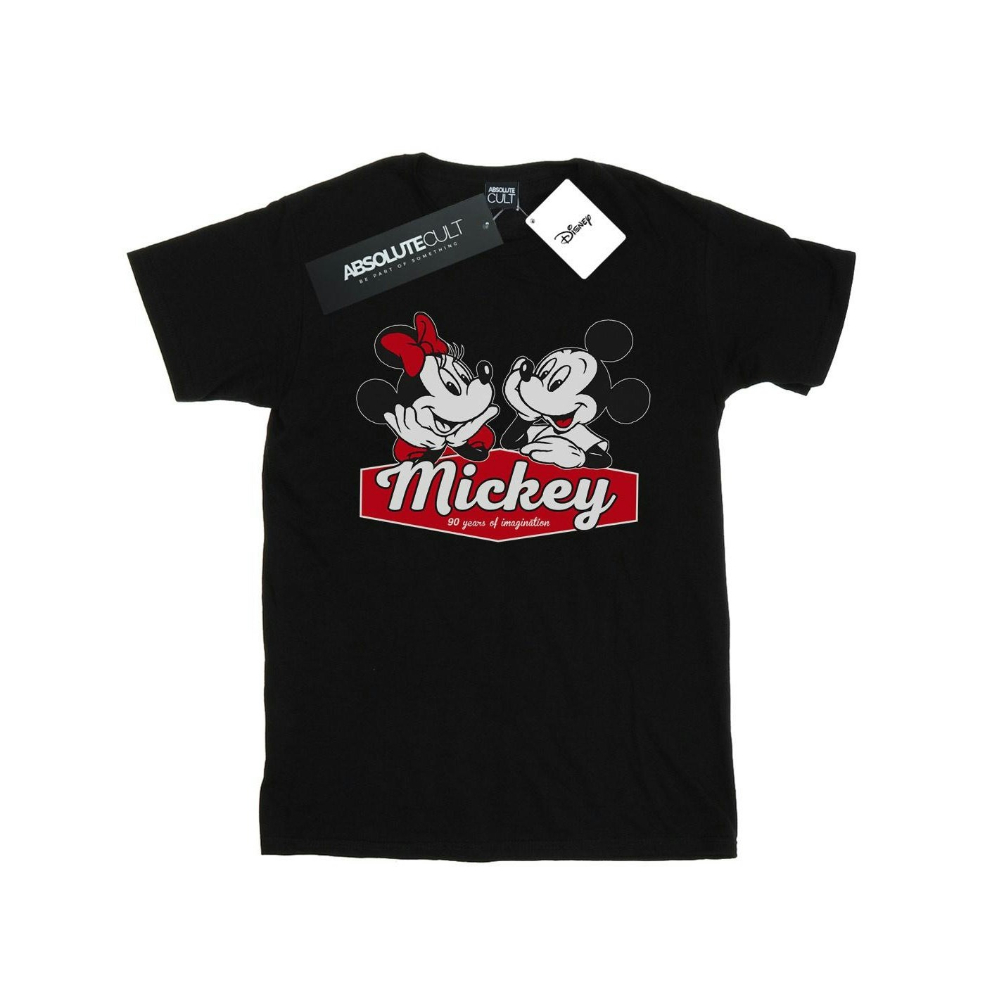 Disney Women's Black / Mickie And Minnie 90 Years Cotton Boyfriend T-Shirt - Large