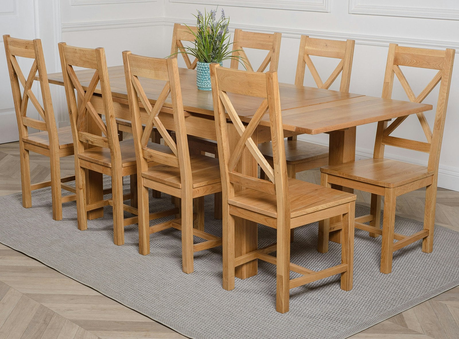 Rackhams Grain Richmond Medium Oak Extendable Dining Table With Berkeley Oak Chairs - Natural Oak - 8 Chairs