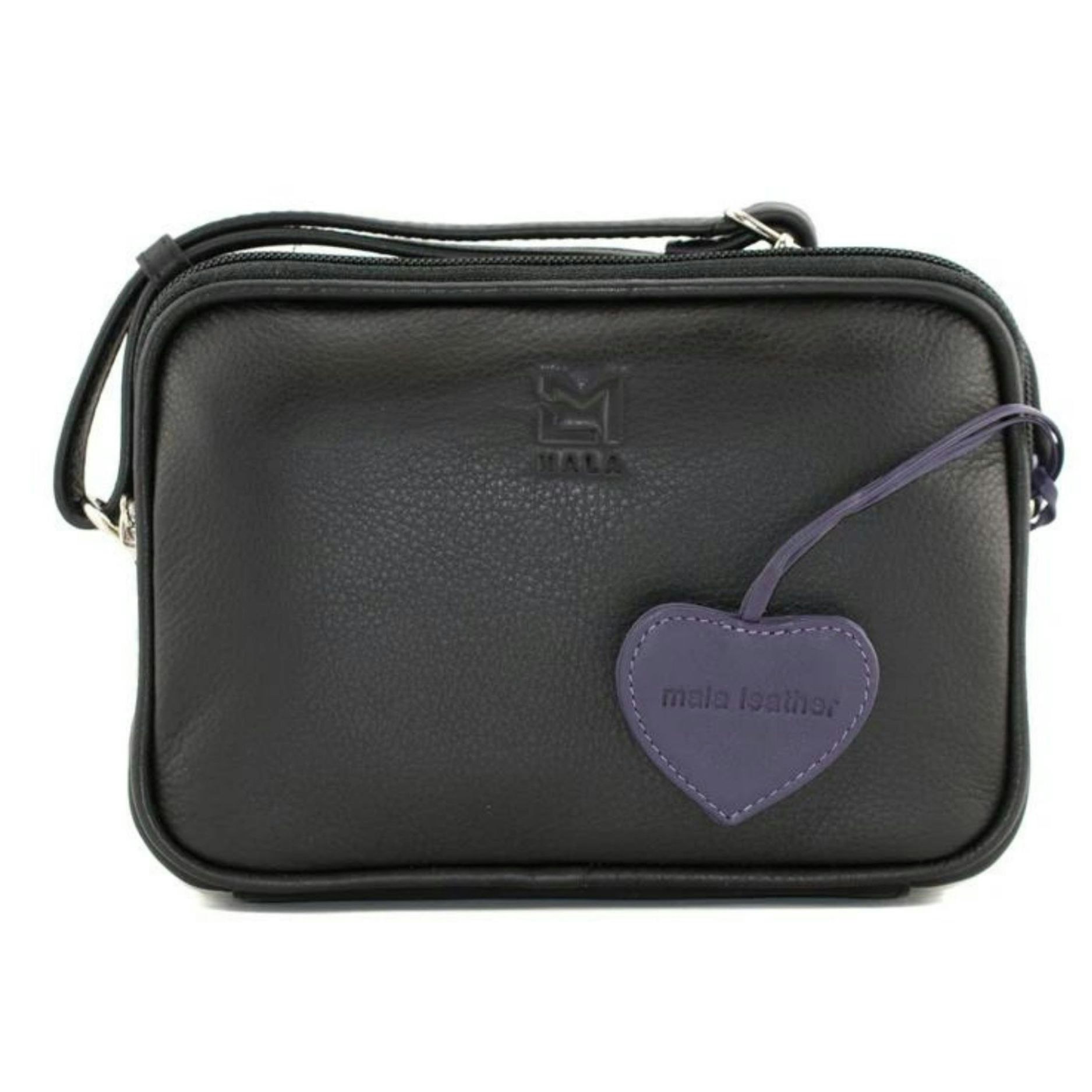 Mala Leather Black Anishka Camera Hearts Nappa Leather Crossbody Bag