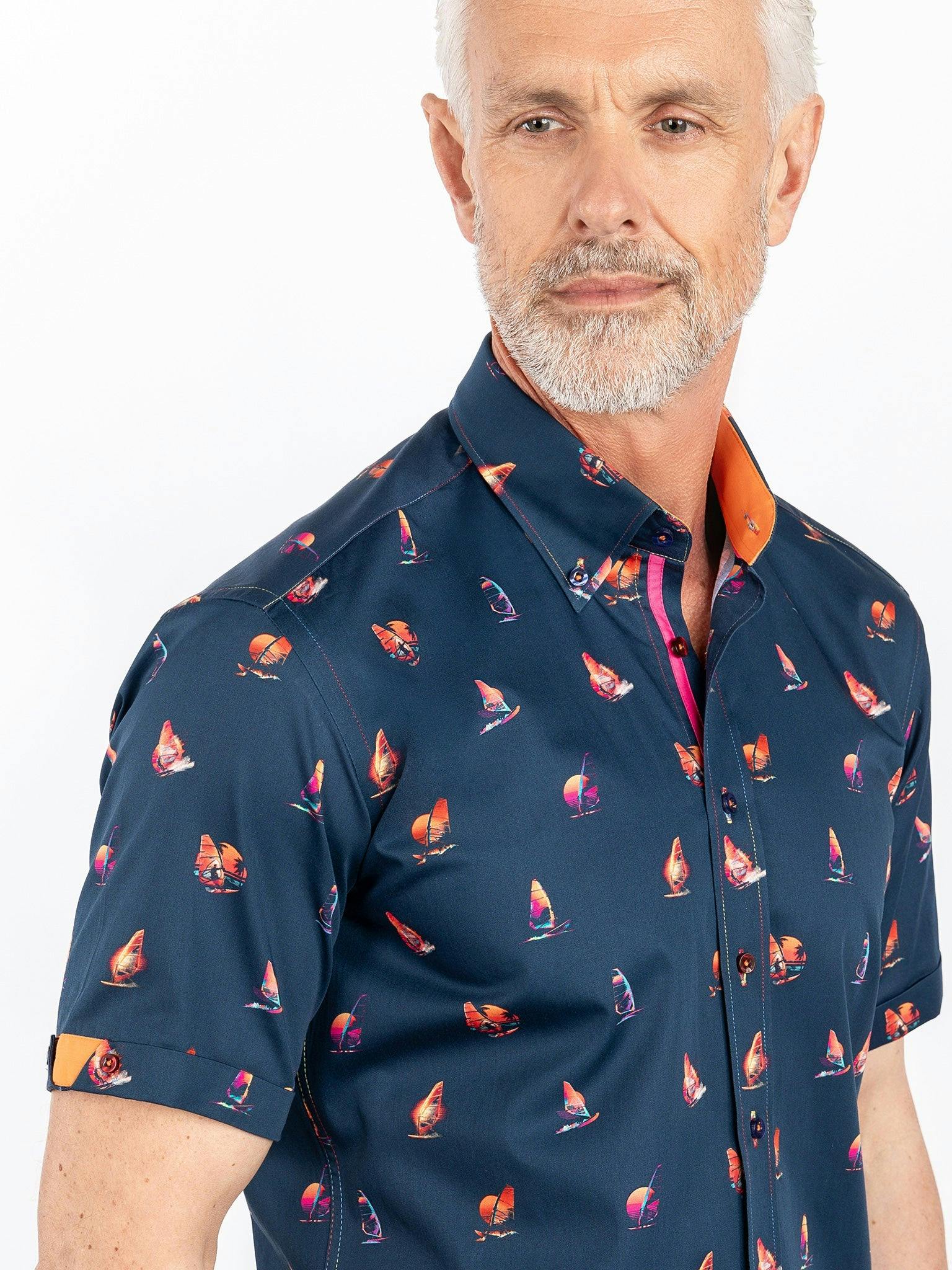 Claudio Lugli Windsurf Printed Short Sleeve - Navy - Xxl