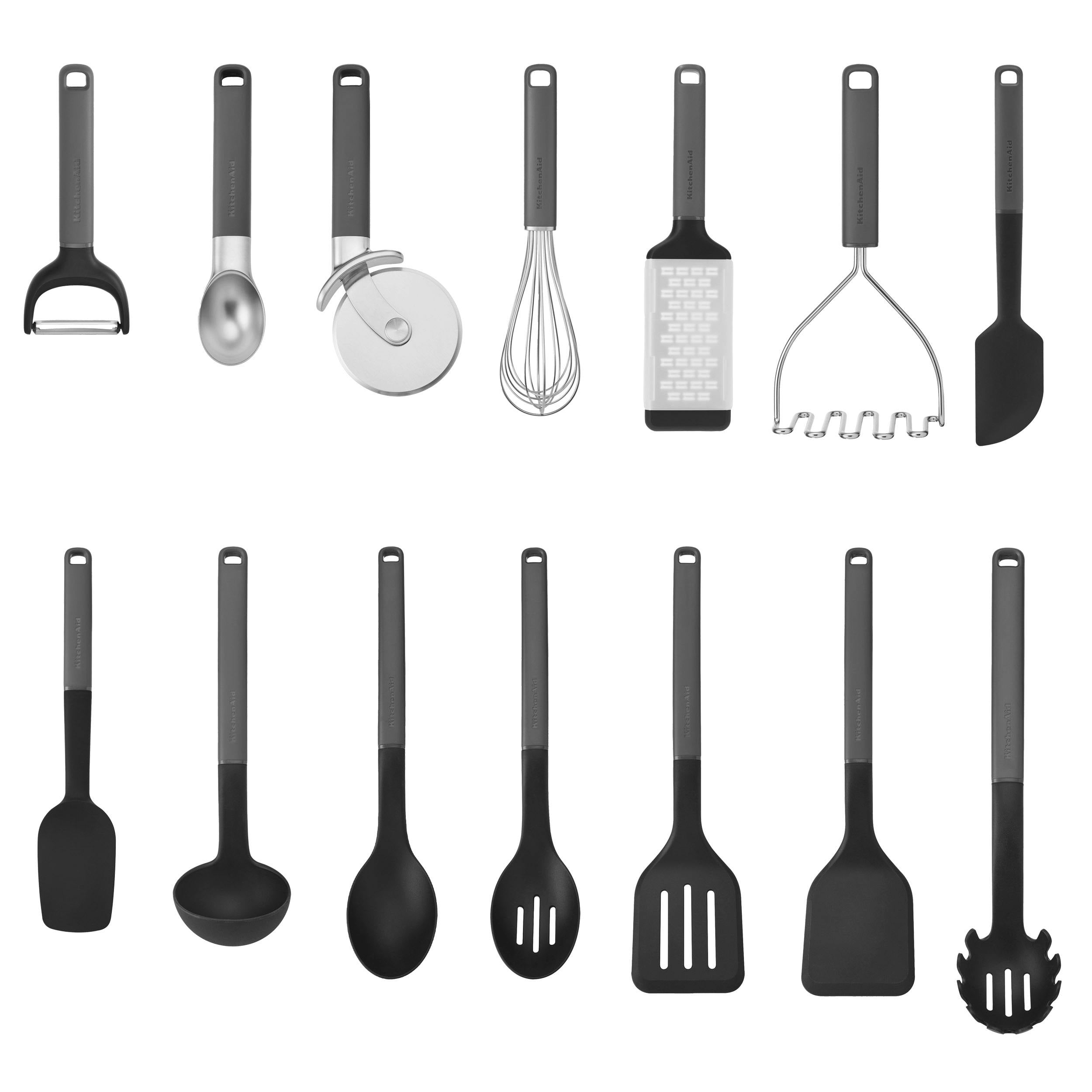 Rackhams Grey 14Pc Utensil Set, Charcoal Heat Resistant Cooking Utensils, Non-Stick Safe With Durable Handles - Nylon - Utensils